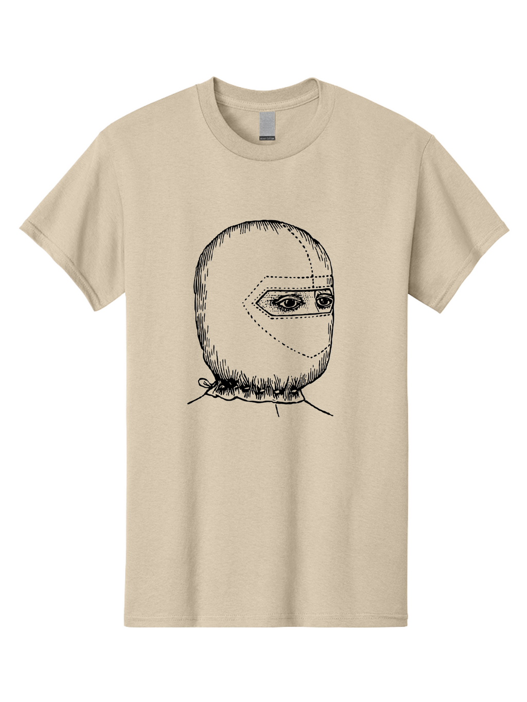 Masked-Figure Men'S Graphic Tee, 100% Cotton, Comfortable Casual Summer Wear, Machine Washable, Burglar Mask, Black And White Illustration, Crime Theme, Robber Costume, Dotted Lines, Facial Features Hidden, Menacing Figure, Sketch Art, Aad633