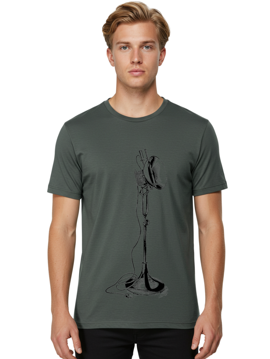 Microphone-Stand Men'S Graphic Tee, 100% Cotton, Comfortable Casual Summer Wear, Machine Washable, Studio Lighting, Photography Equipment, Adjustable Lamp, Cable Management, Professional Photography, Still Life Photography, High-Key Lighting, Aad635