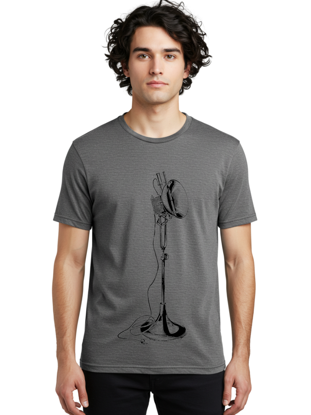 Microphone-Stand Men'S Graphic Tee, 100% Cotton, Comfortable Casual Summer Wear, Machine Washable, Studio Lighting, Photography Equipment, Adjustable Lamp, Cable Management, Professional Photography, Still Life Photography, High-Key Lighting, Aad635