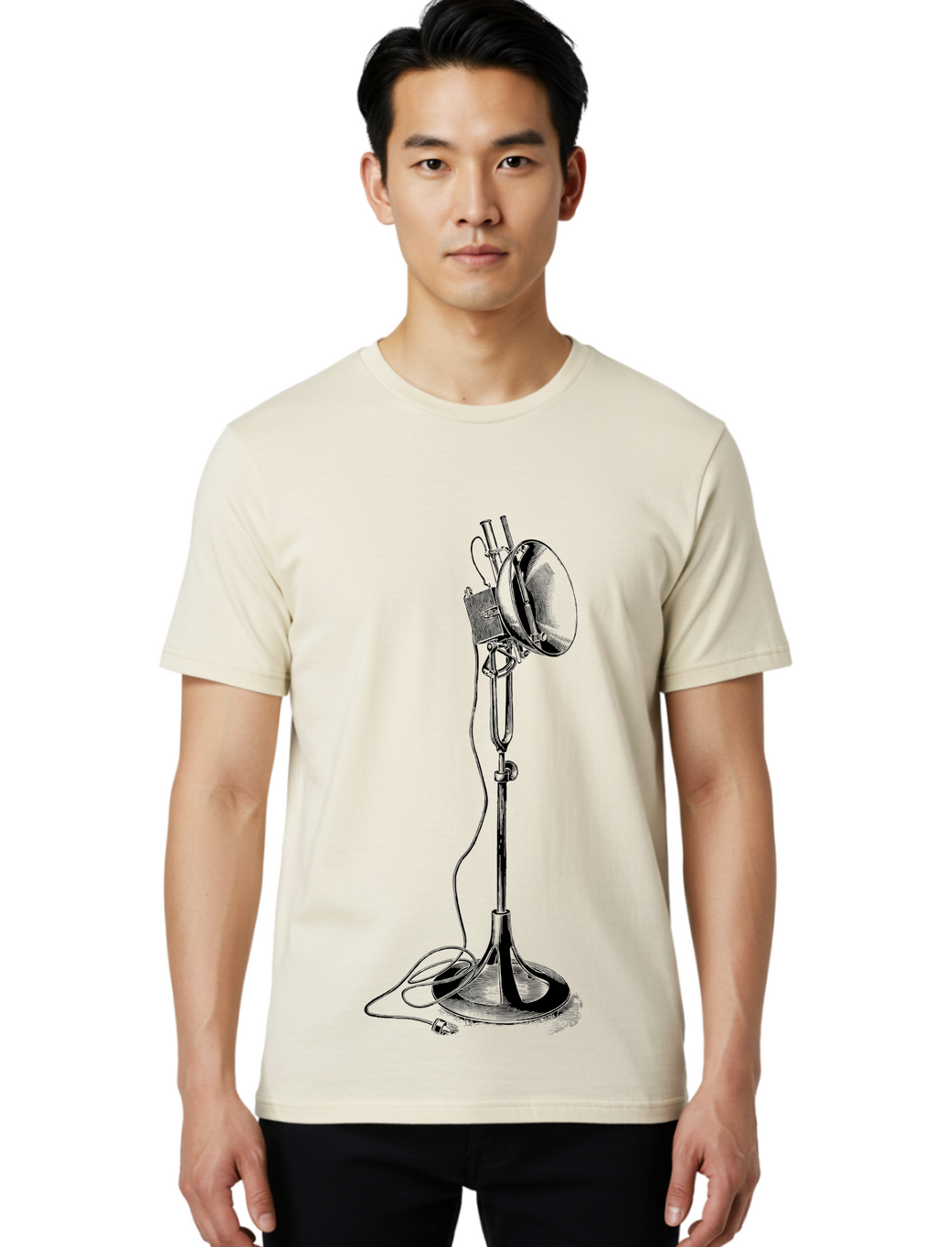 Microphone-Stand Men'S Graphic Tee, 100% Cotton, Comfortable Casual Summer Wear, Machine Washable, Studio Lighting, Photography Equipment, Adjustable Lamp, Cable Management, Professional Photography, Still Life Photography, High-Key Lighting, Aad635