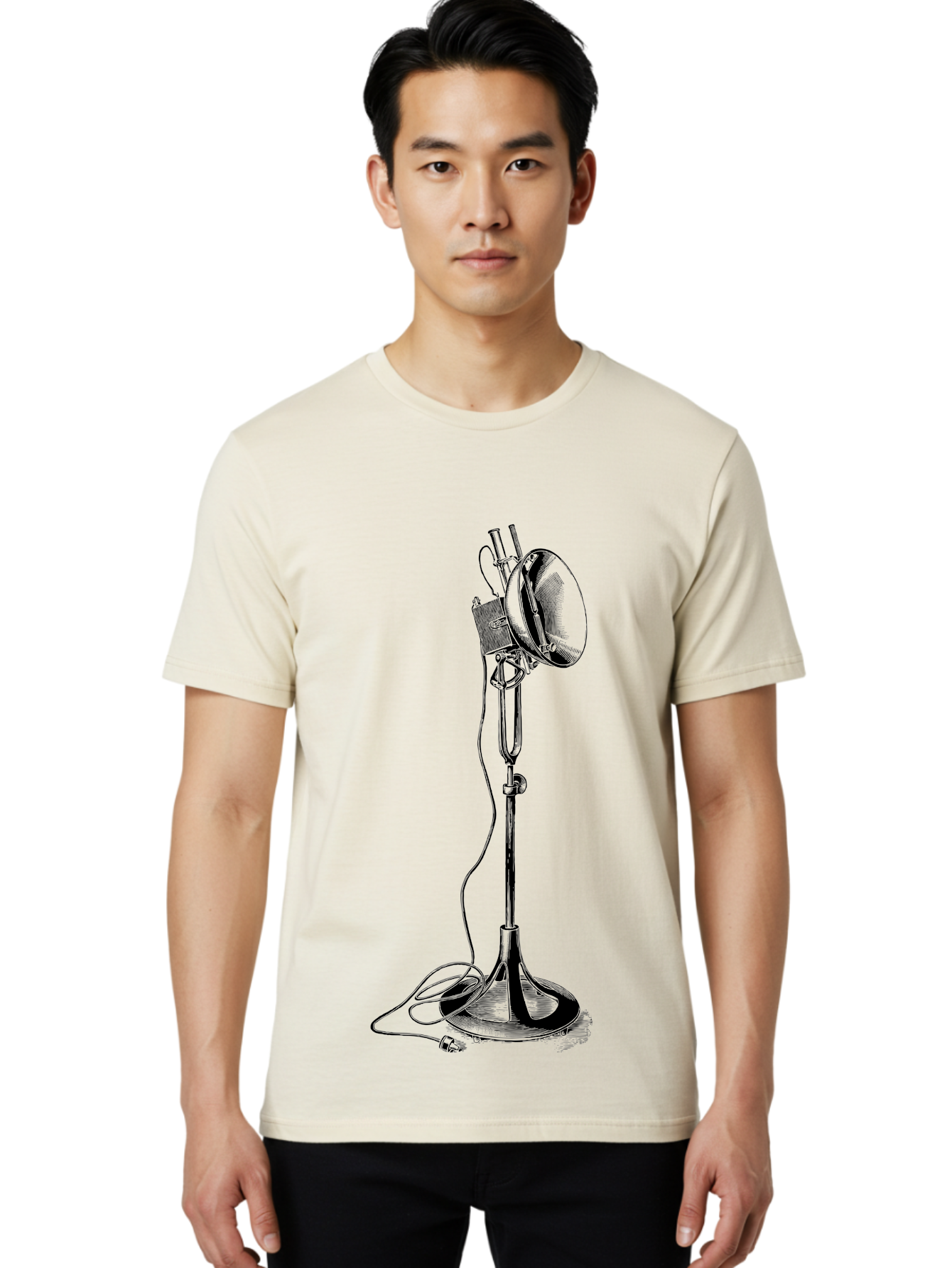 Microphone-Stand Men'S Graphic Tee, 100% Cotton, Comfortable Casual Summer Wear, Machine Washable, Studio Lighting, Photography Equipment, Adjustable Lamp, Cable Management, Professional Photography, Still Life Photography, High-Key Lighting, Aad635