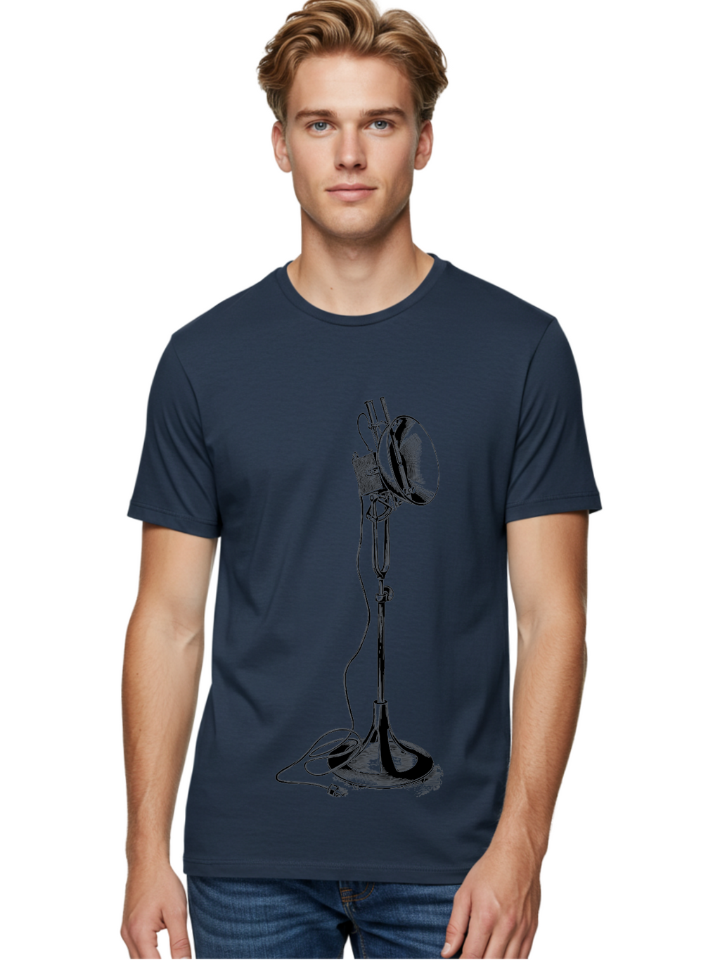 Microphone-Stand Men'S Graphic Tee, 100% Cotton, Comfortable Casual Summer Wear, Machine Washable, Studio Lighting, Photography Equipment, Adjustable Lamp, Cable Management, Professional Photography, Still Life Photography, High-Key Lighting, Aad635