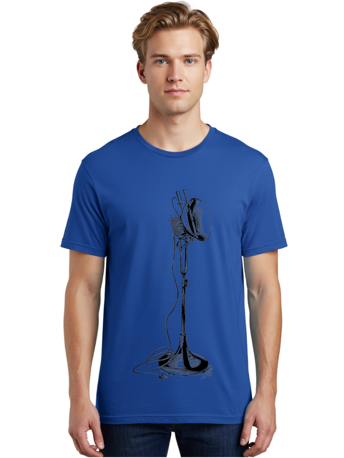 Microphone-Stand Men'S Graphic Tee, 100% Cotton, Comfortable Casual Summer Wear, Machine Washable, Studio Lighting, Photography Equipment, Adjustable Lamp, Cable Management, Professional Photography, Still Life Photography, High-Key Lighting, Aad635
