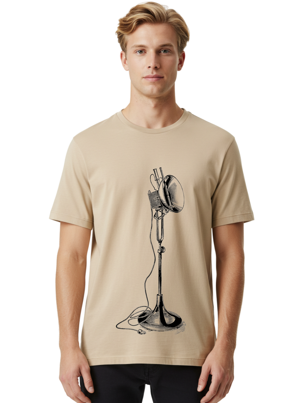 Microphone-Stand Men'S Graphic Tee, 100% Cotton, Comfortable Casual Summer Wear, Machine Washable, Studio Lighting, Photography Equipment, Adjustable Lamp, Cable Management, Professional Photography, Still Life Photography, High-Key Lighting, Aad635