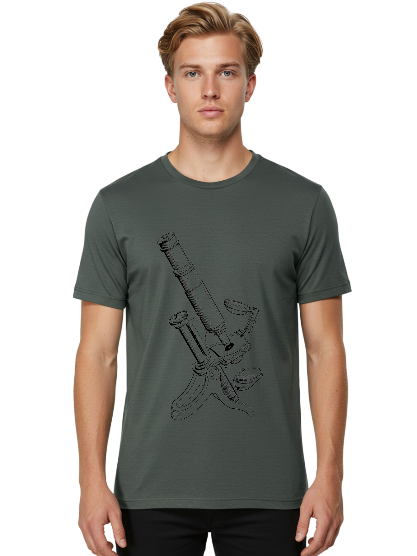 Microscope Men'S Graphic Tee, 100% Cotton, Comfortable Casual Summer Wear, Machine Washable, Microscope Illustration, Scientific Equipment, Laboratory Instrument, Cell Study, Detailed Drawing, Vintage Style, Scientific Research, Aad636
