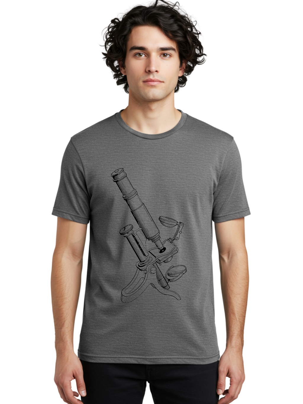 Microscope Men'S Graphic Tee, 100% Cotton, Comfortable Casual Summer Wear, Machine Washable, Microscope Illustration, Scientific Equipment, Laboratory Instrument, Cell Study, Detailed Drawing, Vintage Style, Scientific Research, Aad636