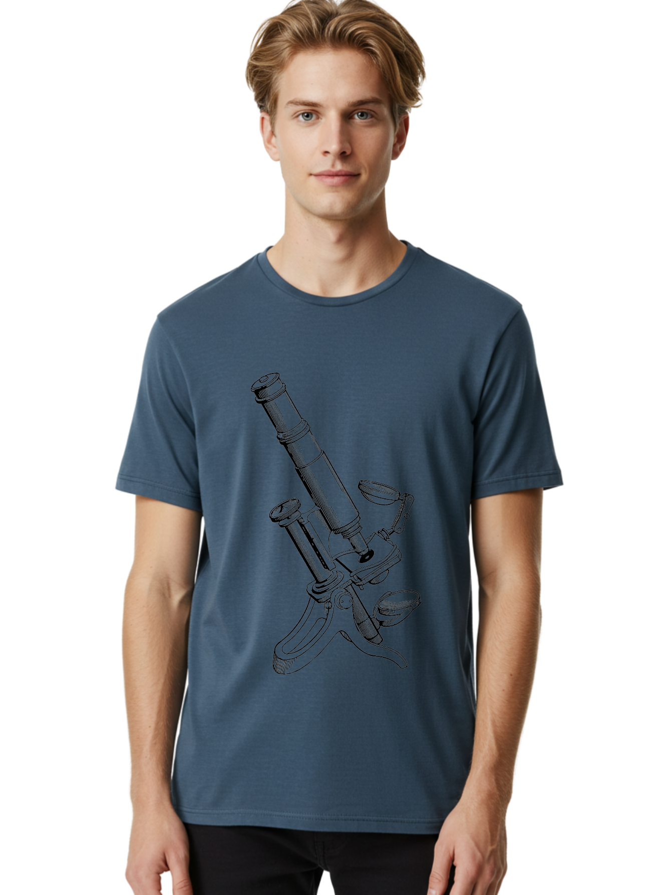 Microscope Men'S Graphic Tee, 100% Cotton, Comfortable Casual Summer Wear, Machine Washable, Microscope Illustration, Scientific Equipment, Laboratory Instrument, Cell Study, Detailed Drawing, Vintage Style, Scientific Research, Aad636