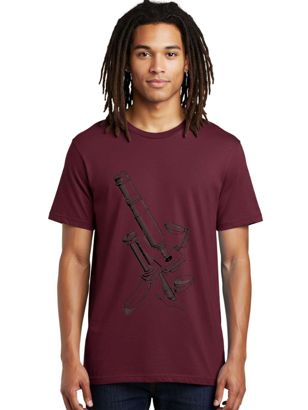 Microscope Men'S Graphic Tee, 100% Cotton, Comfortable Casual Summer Wear, Machine Washable, Microscope Illustration, Scientific Equipment, Laboratory Instrument, Cell Study, Detailed Drawing, Vintage Style, Scientific Research, Aad636