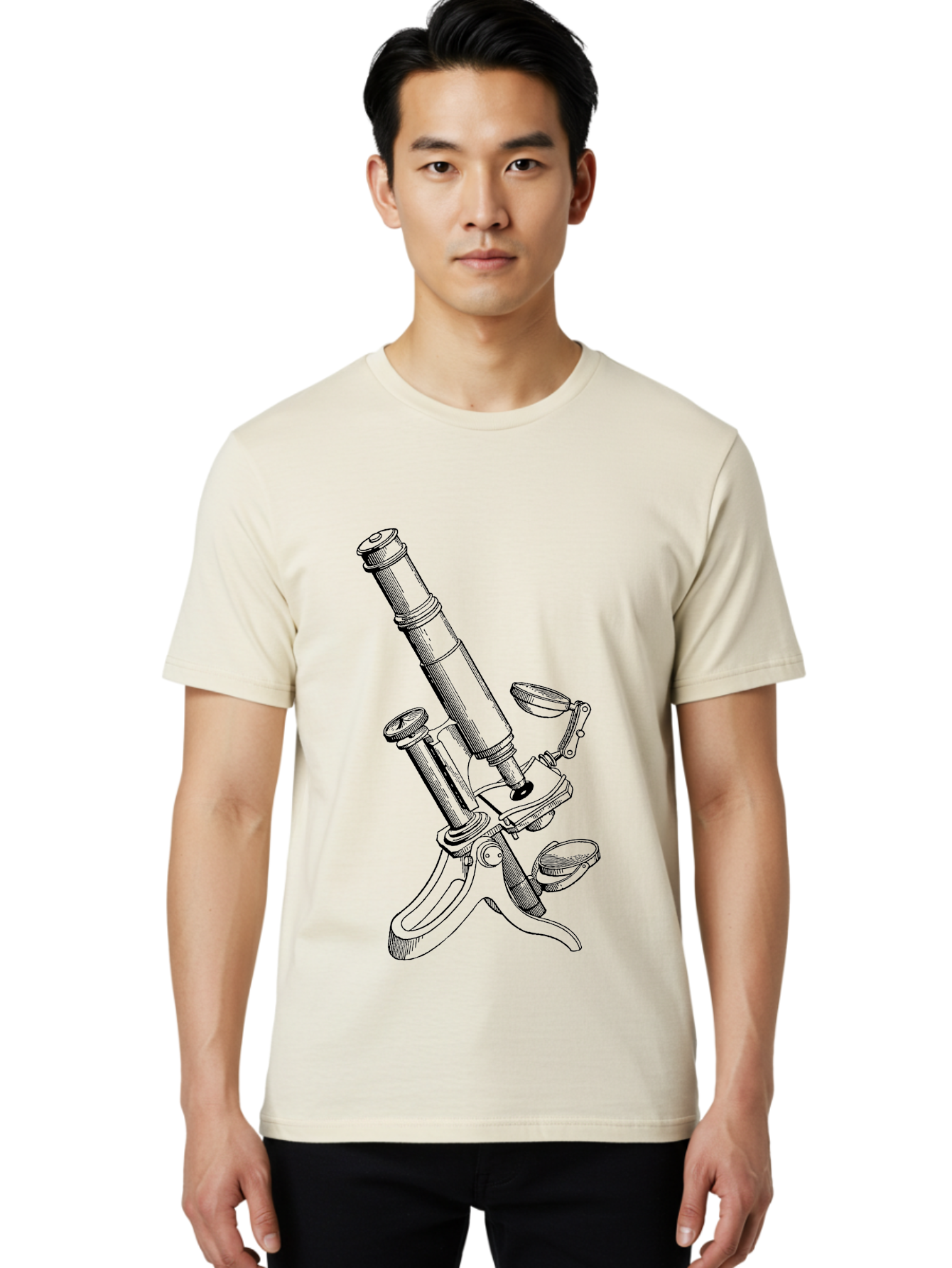 Microscope Men'S Graphic Tee, 100% Cotton, Comfortable Casual Summer Wear, Machine Washable, Microscope Illustration, Scientific Equipment, Laboratory Instrument, Cell Study, Detailed Drawing, Vintage Style, Scientific Research, Aad636