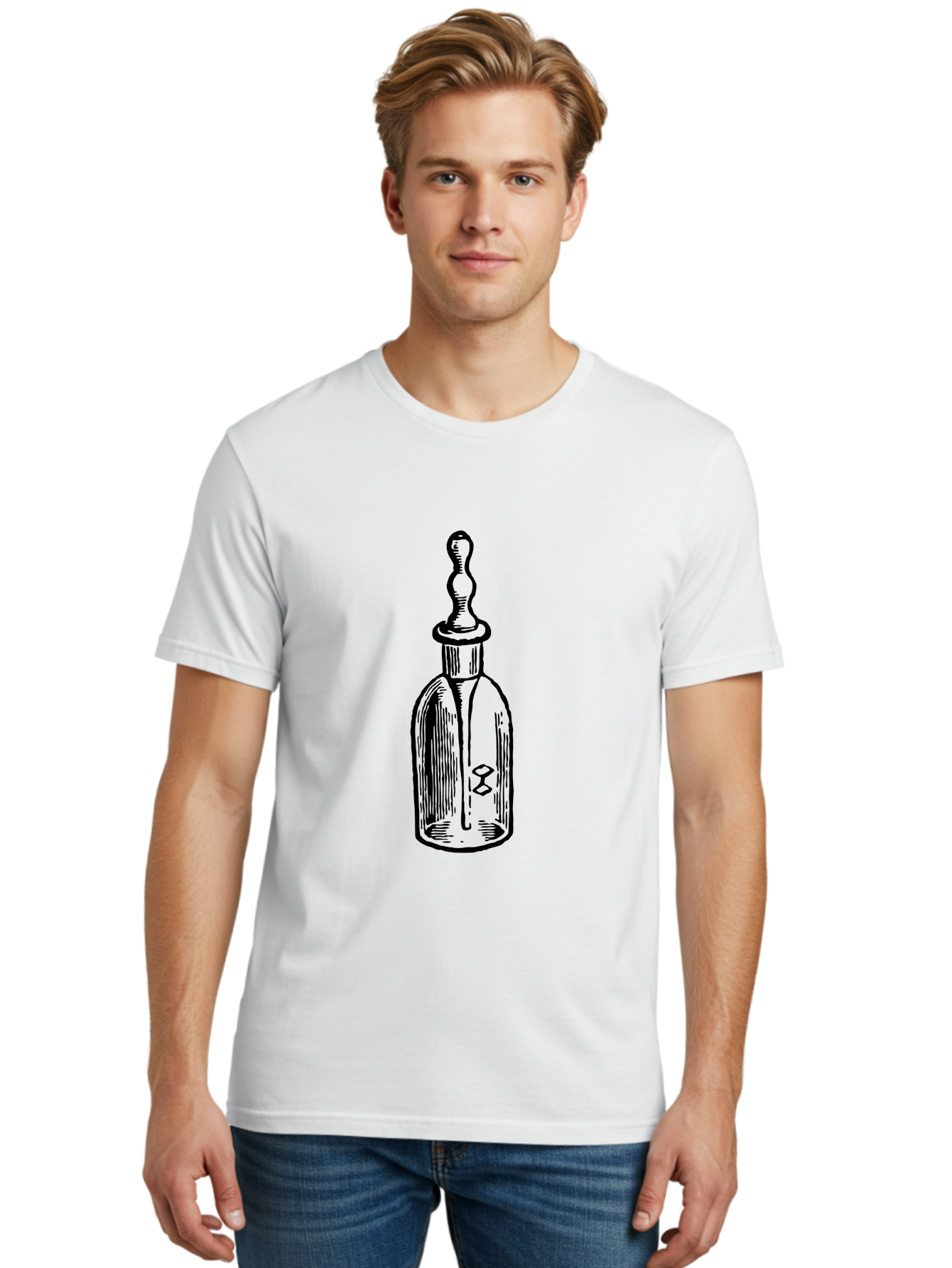 Poison-Bottle Men'S Graphic Tee, 100% Cotton, Comfortable Casual Summer Wear, Machine Washable, Vintage Bottle, Antique Glass, Apothecary Jar, Ornate Stopper, Classic Design, Retro Style, Medicinal Container, Elegant Shape Aad642