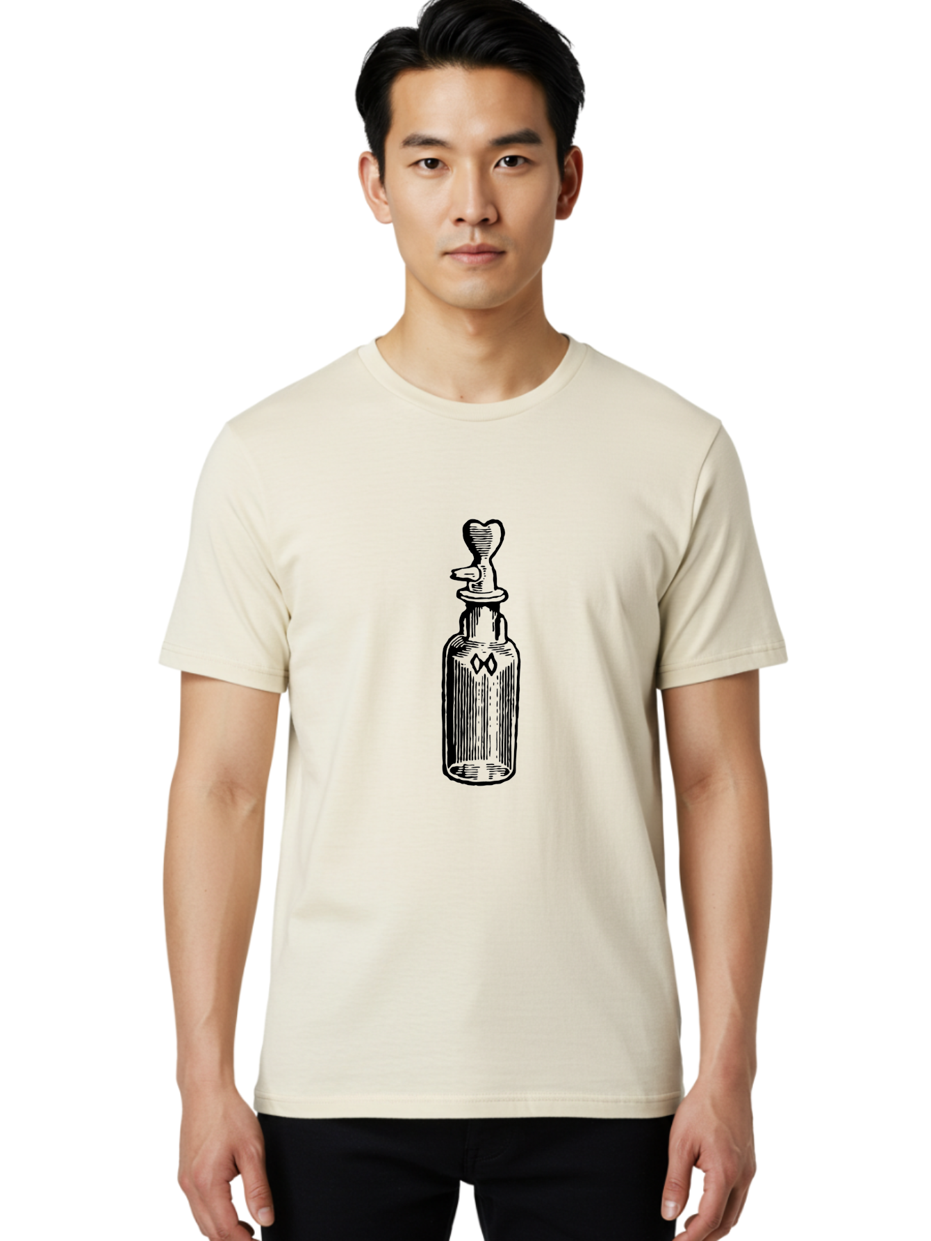 Potion-Bottle-1 Men'S Graphic Tee, 100% Cotton, Comfortable Casual Summer Wear, Machine Washable, Vintage Bottle, Love Potion, Mysterious Symbol, Heart-Shaped Stopper, Mystical Elixir, Apothecary Jar, Ancient Remedy, Magical Concoction, Aad644