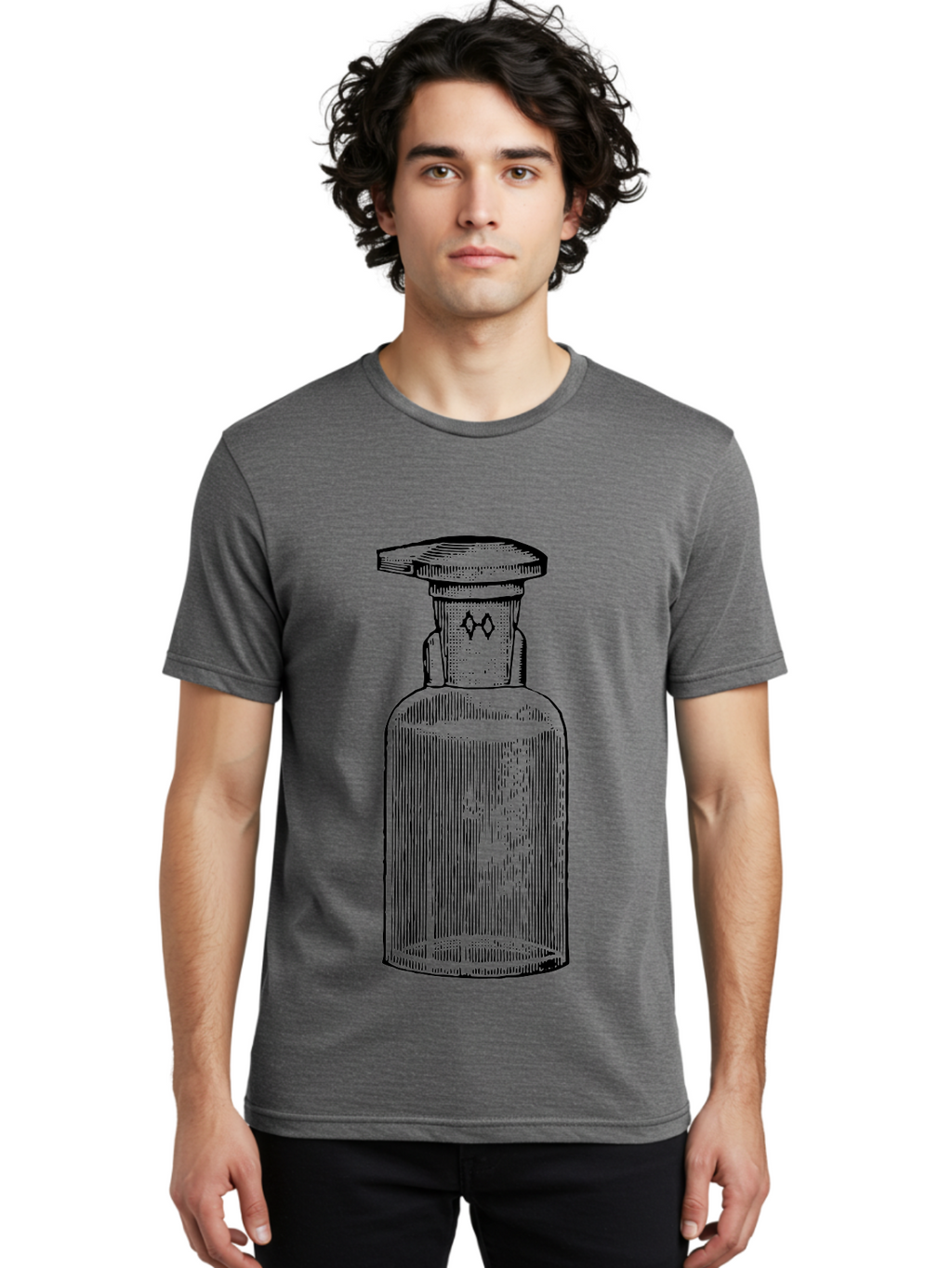 Potion-Bottle Men'S Graphic Tee, 100% Cotton, Comfortable Casual Summer Wear, Machine Washable, Glass Bottle, Vintage Bottle, Apothecary Jar, Antique Glassware, Stoppered Bottle, Diamond Symbol, Classic Design, Retro Style, Vintage Aesthetic Aad645