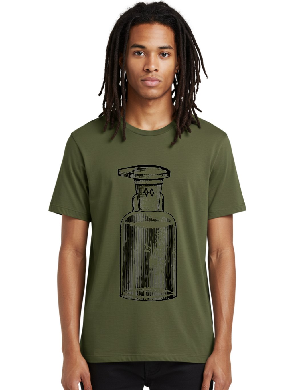 Potion-Bottle Men'S Graphic Tee, 100% Cotton, Comfortable Casual Summer Wear, Machine Washable, Glass Bottle, Vintage Bottle, Apothecary Jar, Antique Glassware, Stoppered Bottle, Diamond Symbol, Classic Design, Retro Style, Vintage Aesthetic Aad645