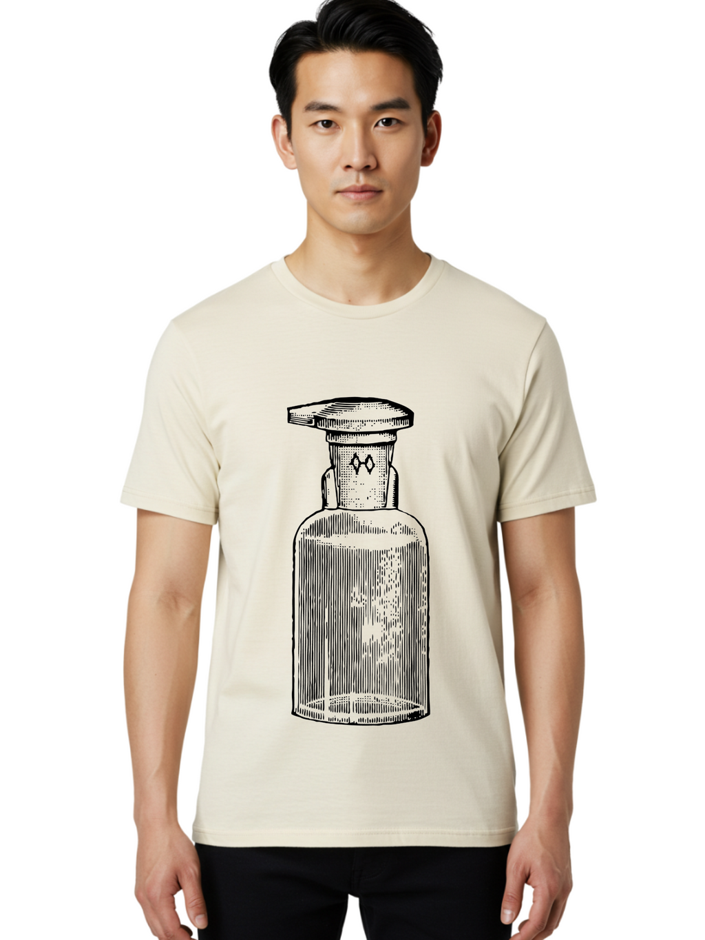 Potion-Bottle Men'S Graphic Tee, 100% Cotton, Comfortable Casual Summer Wear, Machine Washable, Glass Bottle, Vintage Bottle, Apothecary Jar, Antique Glassware, Stoppered Bottle, Diamond Symbol, Classic Design, Retro Style, Vintage Aesthetic Aad645