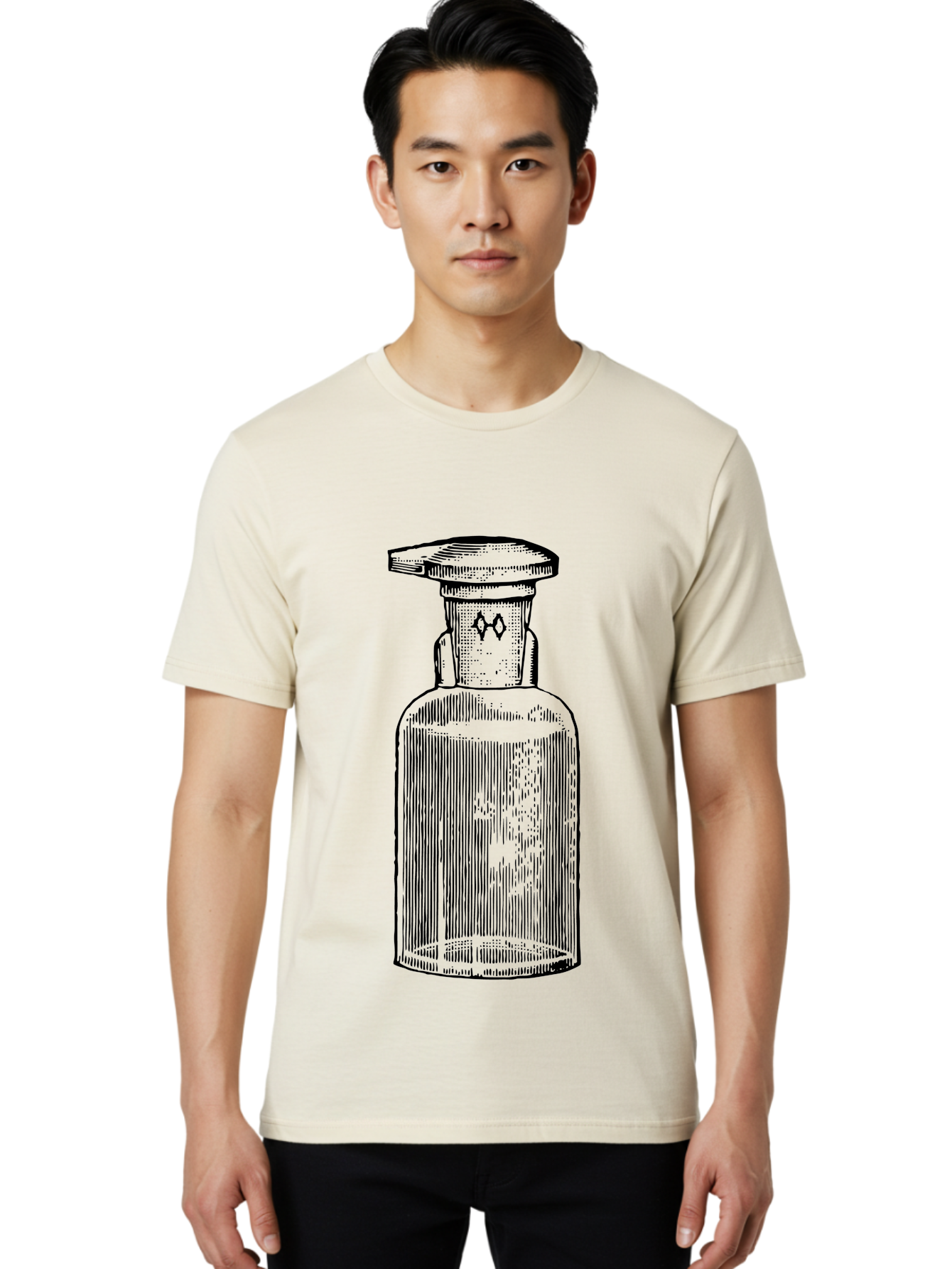 Potion-Bottle Men'S Graphic Tee, 100% Cotton, Comfortable Casual Summer Wear, Machine Washable, Glass Bottle, Vintage Bottle, Apothecary Jar, Antique Glassware, Stoppered Bottle, Diamond Symbol, Classic Design, Retro Style, Vintage Aesthetic Aad645