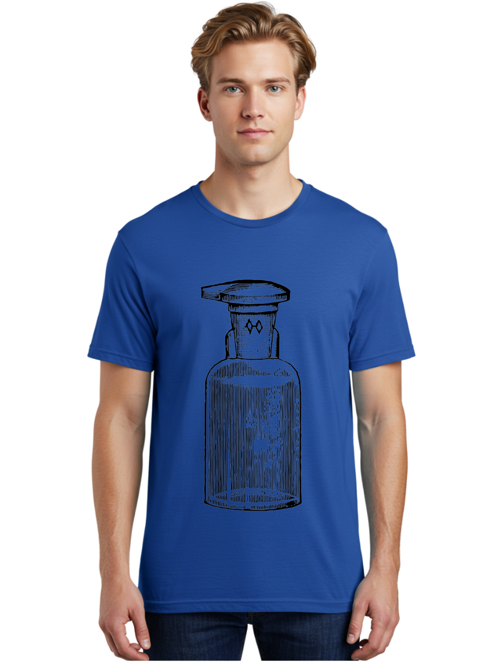 Potion-Bottle Men'S Graphic Tee, 100% Cotton, Comfortable Casual Summer Wear, Machine Washable, Glass Bottle, Vintage Bottle, Apothecary Jar, Antique Glassware, Stoppered Bottle, Diamond Symbol, Classic Design, Retro Style, Vintage Aesthetic Aad645