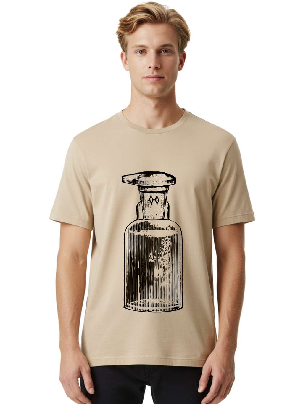 Potion-Bottle Men'S Graphic Tee, 100% Cotton, Comfortable Casual Summer Wear, Machine Washable, Glass Bottle, Vintage Bottle, Apothecary Jar, Antique Glassware, Stoppered Bottle, Diamond Symbol, Classic Design, Retro Style, Vintage Aesthetic Aad645