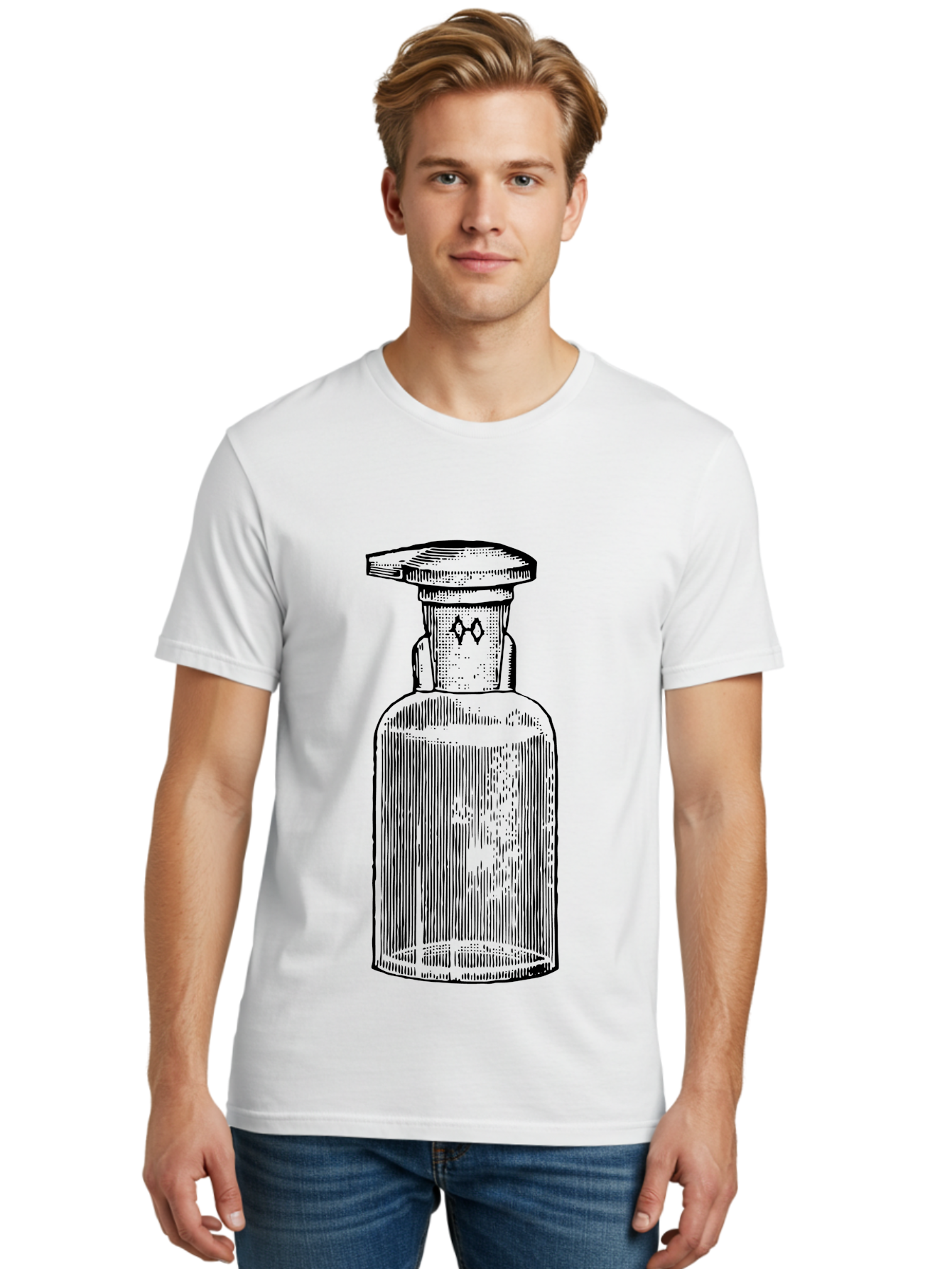 Potion-Bottle Men'S Graphic Tee, 100% Cotton, Comfortable Casual Summer Wear, Machine Washable, Glass Bottle, Vintage Bottle, Apothecary Jar, Antique Glassware, Stoppered Bottle, Diamond Symbol, Classic Design, Retro Style, Vintage Aesthetic Aad645