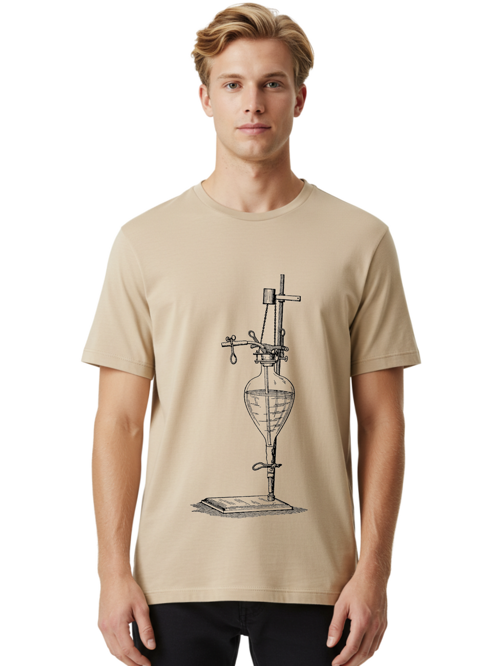 Separating-Funnel Men'S Graphic Tee, 100% Cotton, Comfortable Casual Summer Wear, Machine Washable, Laboratory Equipment, Scientific Apparatus, Separatory Funnel, Chemistry Lab, Distillation Process, Liquid Separation, Chemical Analysis Aad648