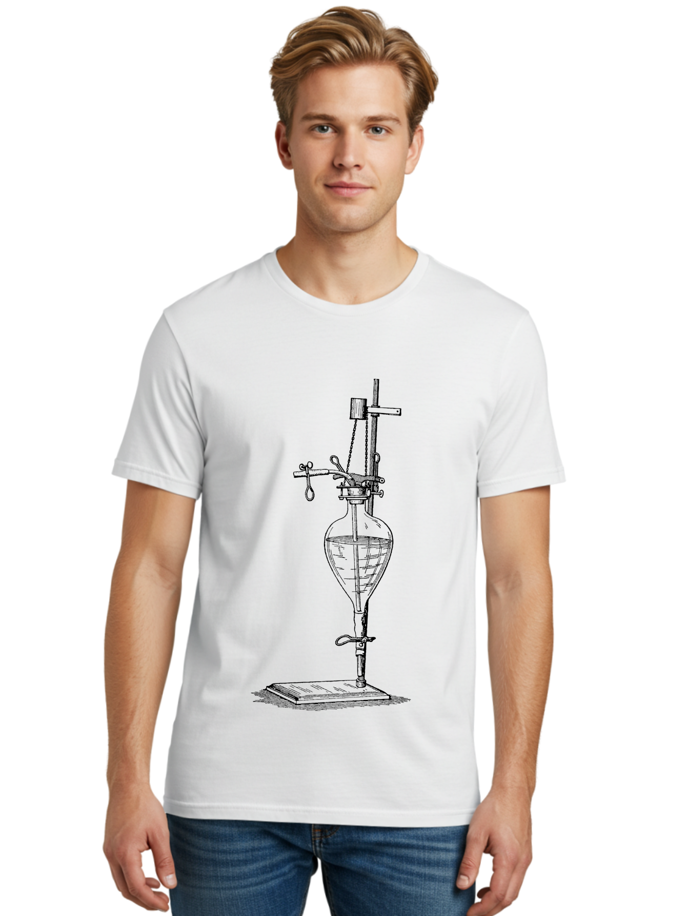 Separating-Funnel Men'S Graphic Tee, 100% Cotton, Comfortable Casual Summer Wear, Machine Washable, Laboratory Equipment, Scientific Apparatus, Separatory Funnel, Chemistry Lab, Distillation Process, Liquid Separation, Chemical Analysis Aad648