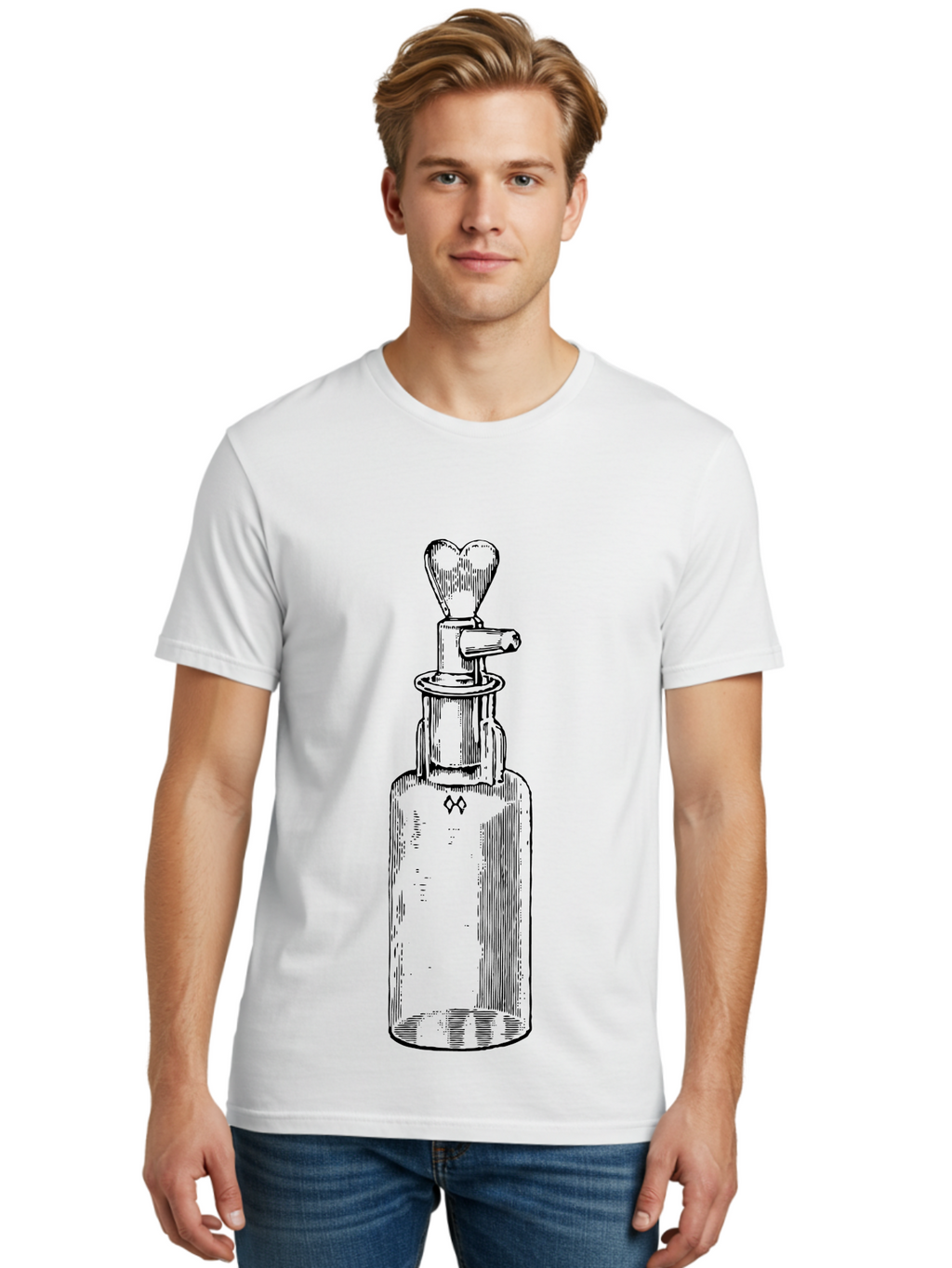 Soda-Syphon Men'S Graphic Tee, 100% Cotton, Comfortable Casual Summer Wear, Machine Washable, Vintage Soda Syphon, Antique Bottle, Heart-Shaped Top, Retro Kitchen Gadget, Nostalgic Design, Unique Collectible, Nostalgic Charm, Classic Decor Aad651