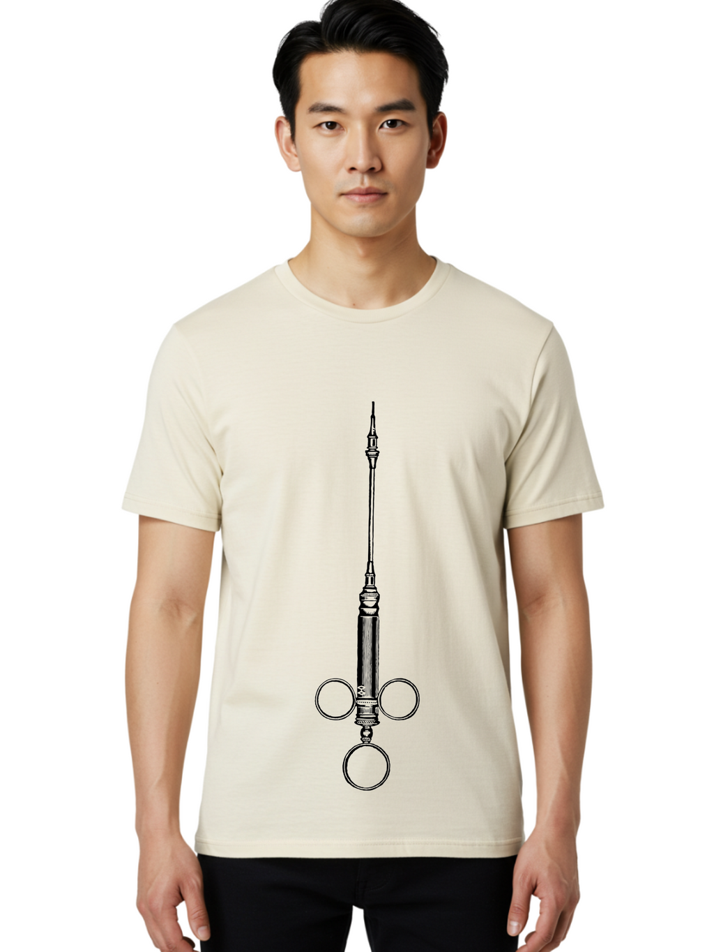 Syringe Men'S Graphic Tee, 100% Cotton, Comfortable Casual Summer Wear, Machine Washable, Medical Syringe, Medical Equipment, Healthcare Supplies, Injection Device, Vaccination Tool, Medical Illustration, Precise Medical Instrument Aad652