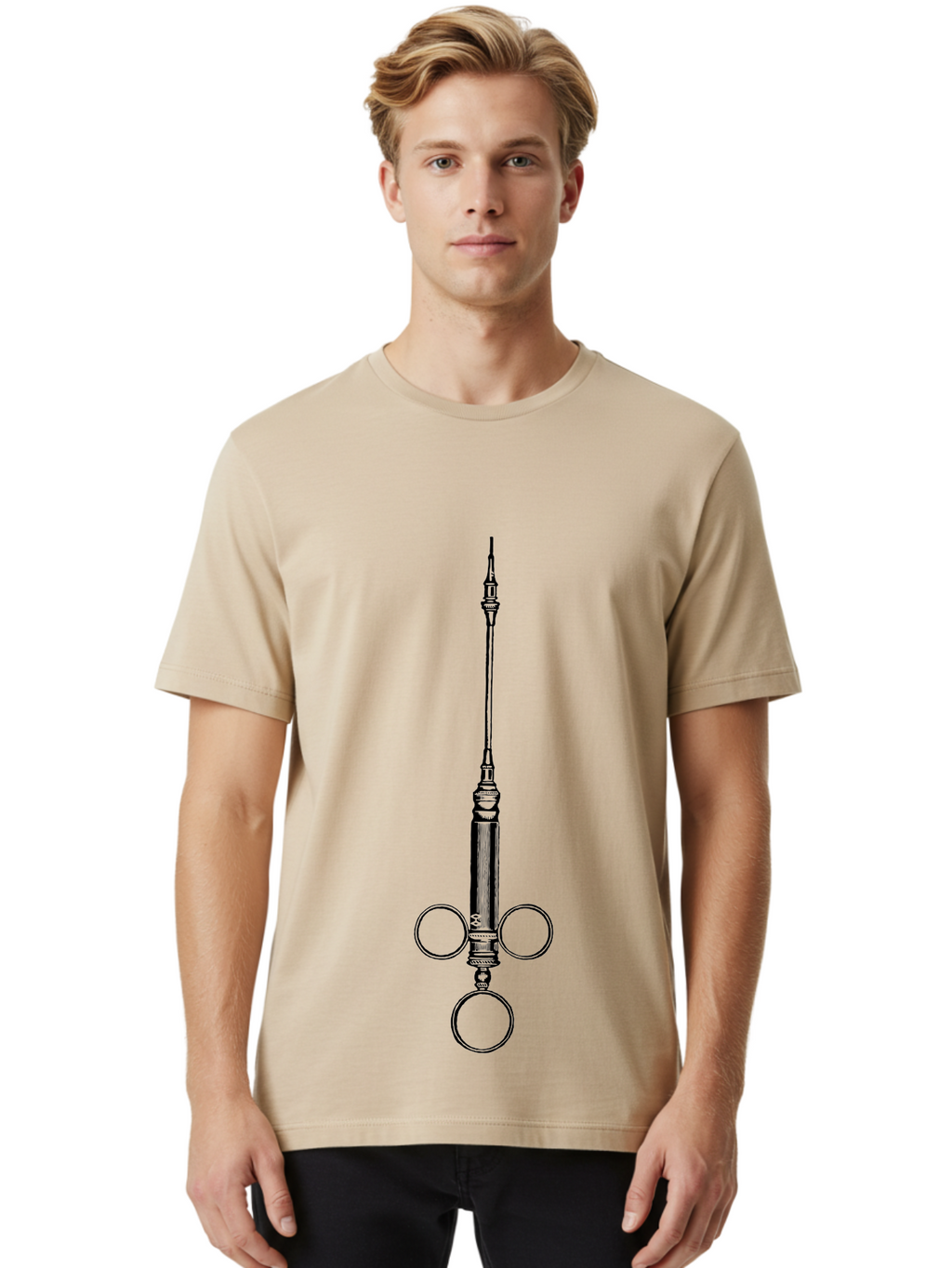 Syringe Men'S Graphic Tee, 100% Cotton, Comfortable Casual Summer Wear, Machine Washable, Medical Syringe, Medical Equipment, Healthcare Supplies, Injection Device, Vaccination Tool, Medical Illustration, Precise Medical Instrument Aad652