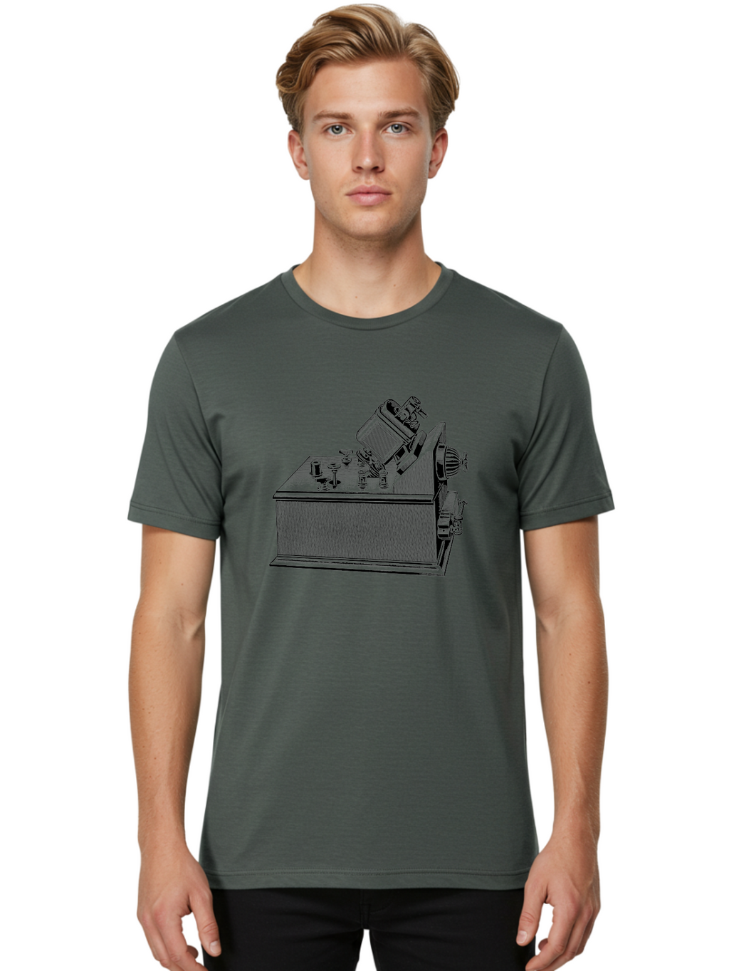 Telegraph-Machine Men'S Graphic Tee, 100% Cotton, Comfortable Casual Summer Wear, Machine Washable, Telegraph Machine, Vintage Communication Device, Antique Technology, Old-Fashioned Telegraph, Historical Equipment, Classic Machinery, Aad653