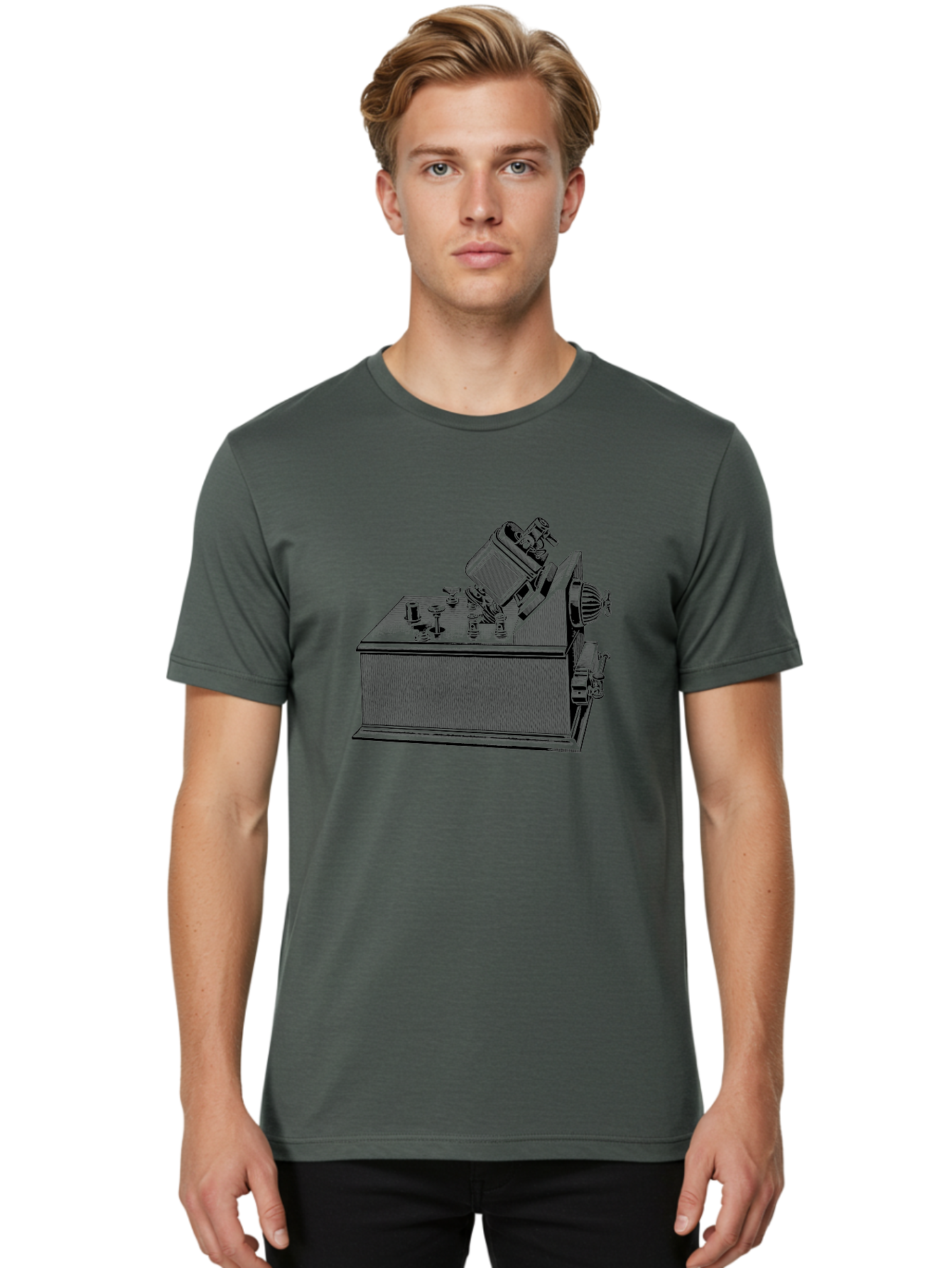 Telegraph-Machine Men'S Graphic Tee, 100% Cotton, Comfortable Casual Summer Wear, Machine Washable, Telegraph Machine, Vintage Communication Device, Antique Technology, Old-Fashioned Telegraph, Historical Equipment, Classic Machinery, Aad653