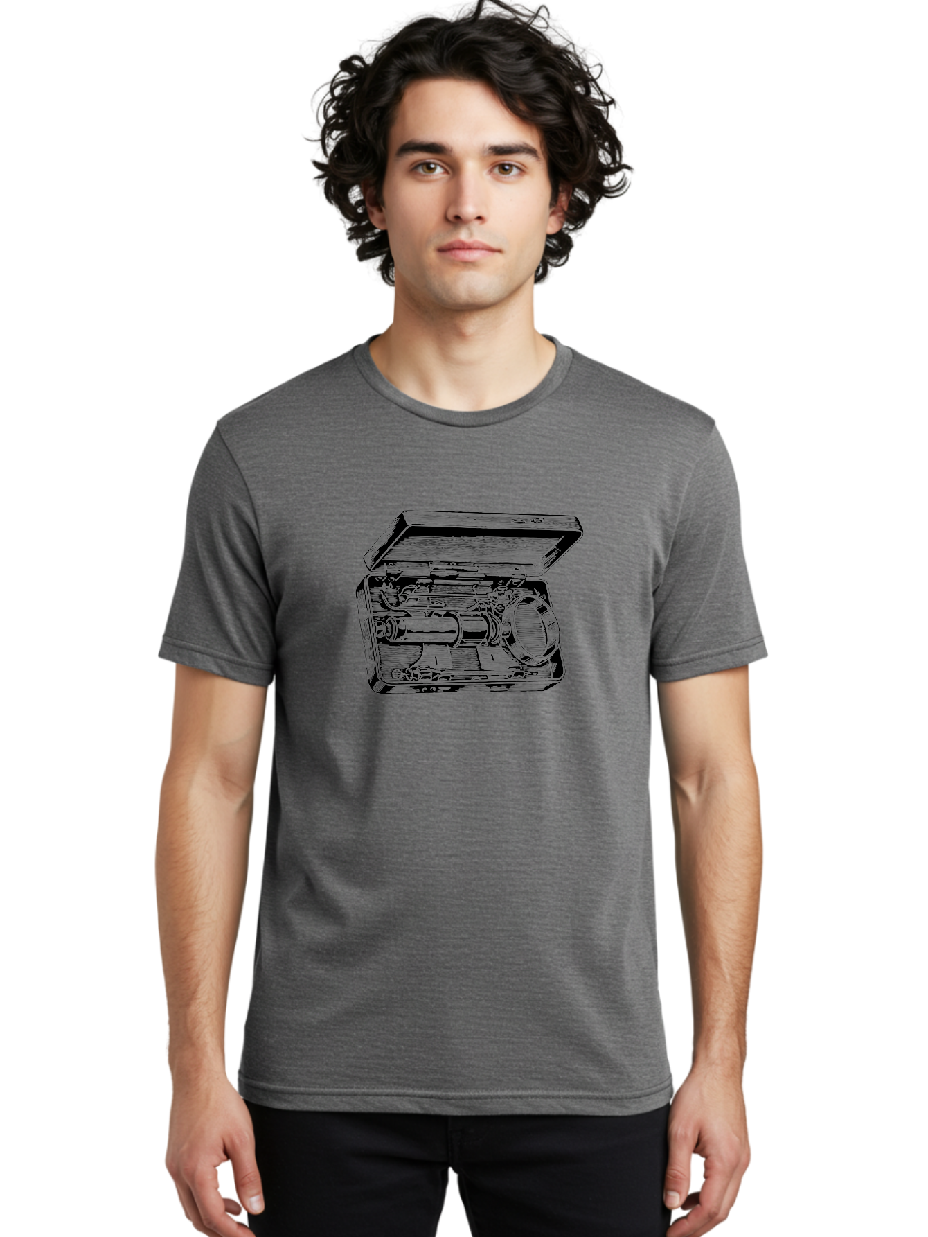 Telescope-In-Case Men'S Graphic Tee, 100% Cotton, Comfortable Casual Summer Wear, Machine Washable, Telescope In A Case, Astronomy Equipment, Stargazing Tools, Scientific Instruments, Optical Devices, Vintage Telescope, Antique Astronomy Aad654