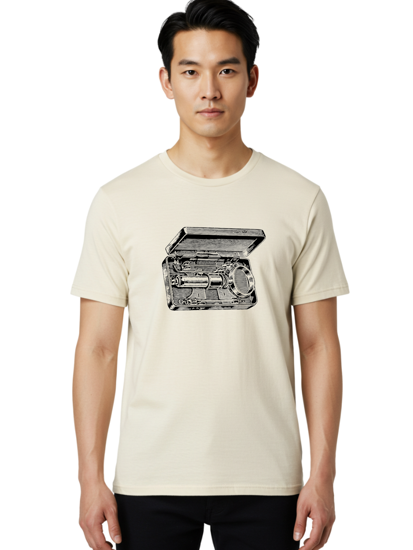 Telescope-In-Case Men'S Graphic Tee, 100% Cotton, Comfortable Casual Summer Wear, Machine Washable, Telescope In A Case, Astronomy Equipment, Stargazing Tools, Scientific Instruments, Optical Devices, Vintage Telescope, Antique Astronomy Aad654