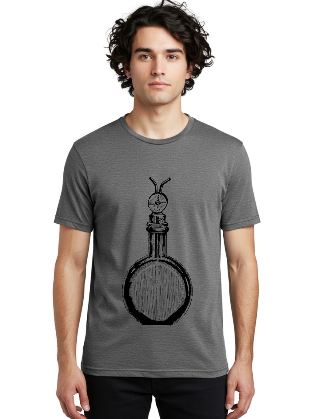 Time-Hourglass Men'S Graphic Tee, 100% Cotton, Comfortable Casual Summer Wear, Machine Washable, Sketch Of Bottle, Time Symbol, Clock Face, Abstract Art, Surrealism, Unique Design, Mysterious, Whimsical, Creative Expression Aad658