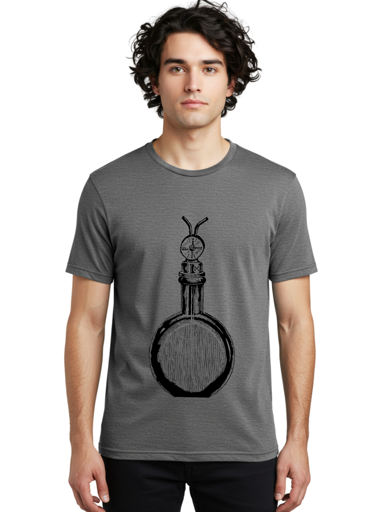 Time-Hourglass Men'S Graphic Tee, 100% Cotton, Comfortable Casual Summer Wear, Machine Washable, Sketch Of Bottle, Time Symbol, Clock Face, Abstract Art, Surrealism, Unique Design, Mysterious, Whimsical, Creative Expression Aad658