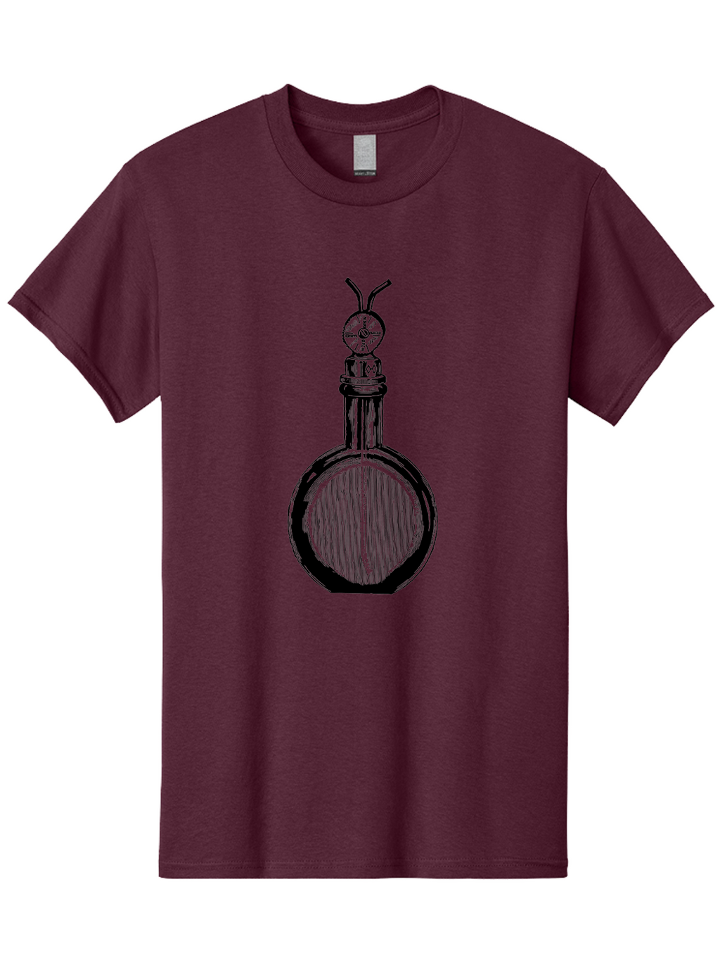 Time-Hourglass Men'S Graphic Tee, 100% Cotton, Comfortable Casual Summer Wear, Machine Washable, Sketch Of Bottle, Time Symbol, Clock Face, Abstract Art, Surrealism, Unique Design, Mysterious, Whimsical, Creative Expression Aad658