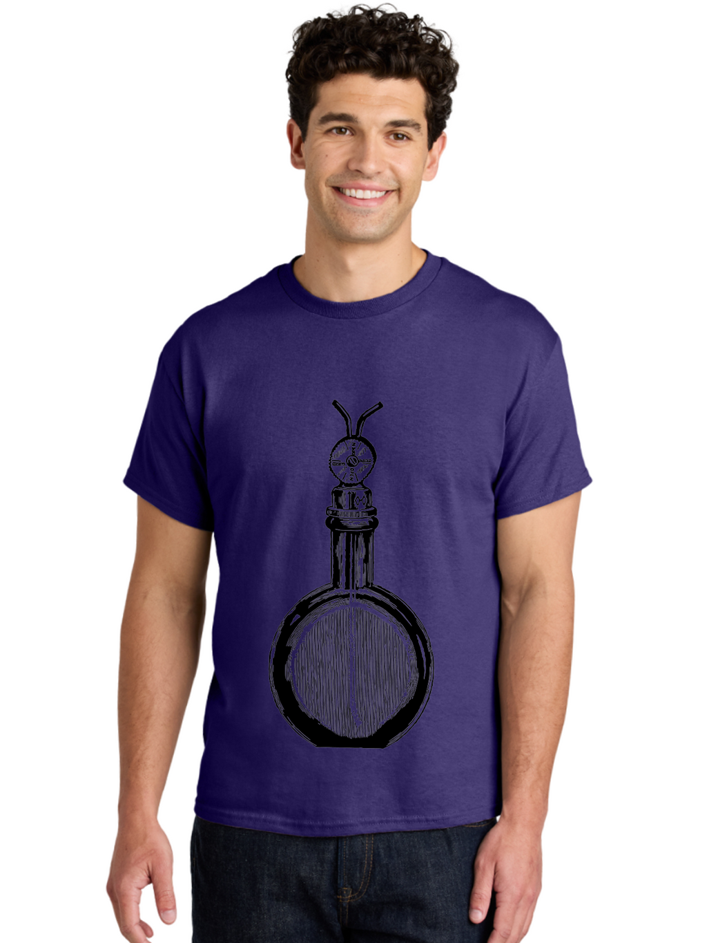 Time-Hourglass Men'S Graphic Tee, 100% Cotton, Comfortable Casual Summer Wear, Machine Washable, Sketch Of Bottle, Time Symbol, Clock Face, Abstract Art, Surrealism, Unique Design, Mysterious, Whimsical, Creative Expression Aad658