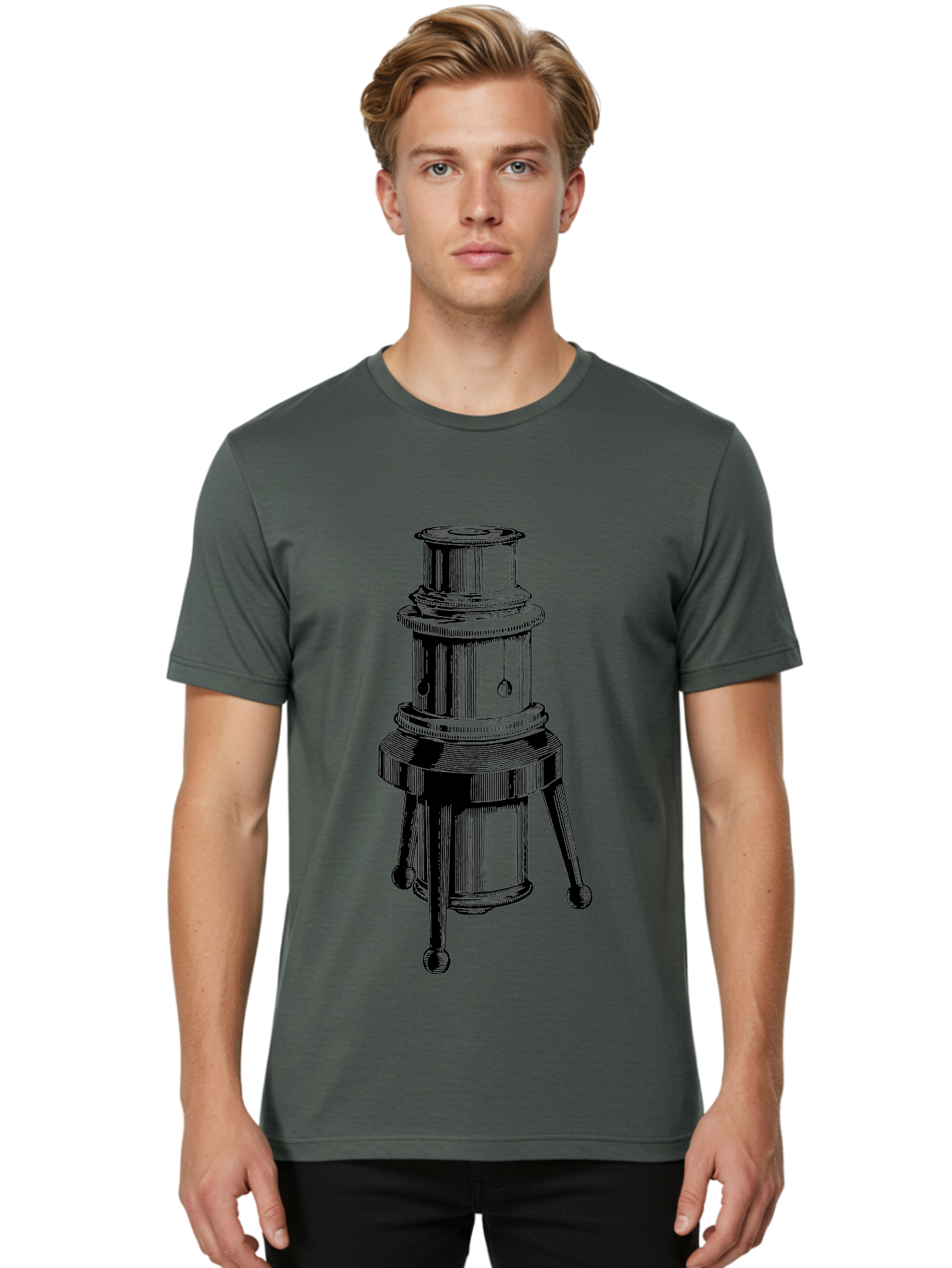 Vintage-Microscope Men'S Graphic Tee, 100% Cotton, Comfortable Casual Summer Wear, Machine Washable, Microscope Illustration, Scientific Equipment, Laboratory Tool, Vintage Style, Detailed Drawing, Optical Instrument, Biology Research Aad660