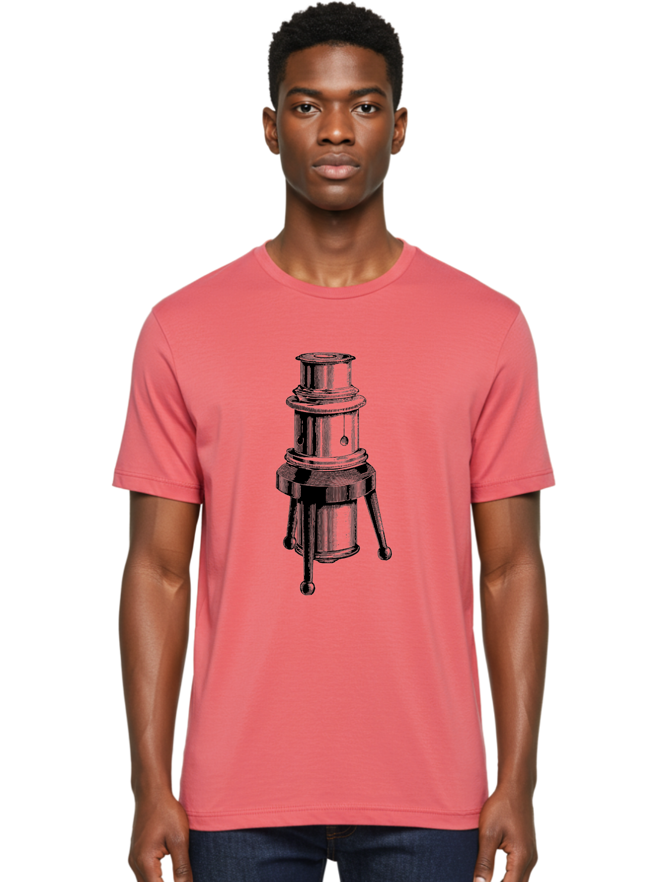Vintage-Microscope Men'S Graphic Tee, 100% Cotton, Comfortable Casual Summer Wear, Machine Washable, Microscope Illustration, Scientific Equipment, Laboratory Tool, Vintage Style, Detailed Drawing, Optical Instrument, Biology Research Aad660