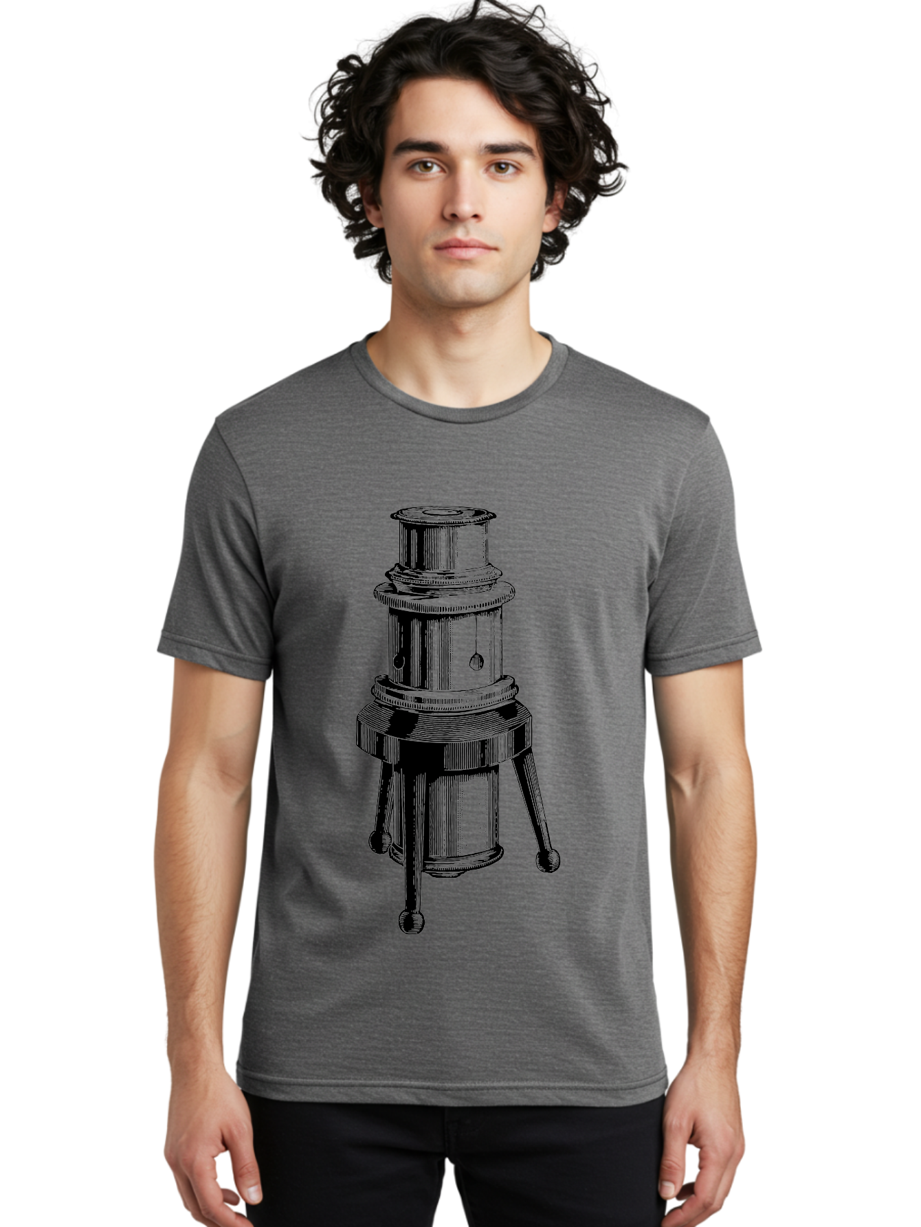 Vintage-Microscope Men'S Graphic Tee, 100% Cotton, Comfortable Casual Summer Wear, Machine Washable, Microscope Illustration, Scientific Equipment, Laboratory Tool, Vintage Style, Detailed Drawing, Optical Instrument, Biology Research Aad660
