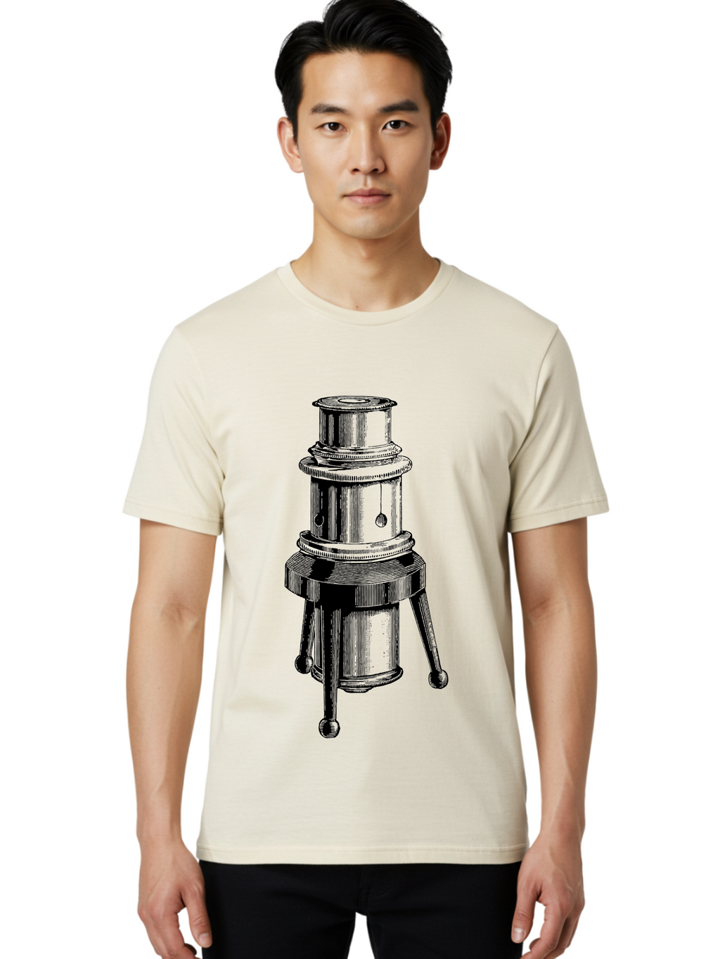 Vintage-Microscope Men'S Graphic Tee, 100% Cotton, Comfortable Casual Summer Wear, Machine Washable, Microscope Illustration, Scientific Equipment, Laboratory Tool, Vintage Style, Detailed Drawing, Optical Instrument, Biology Research Aad660