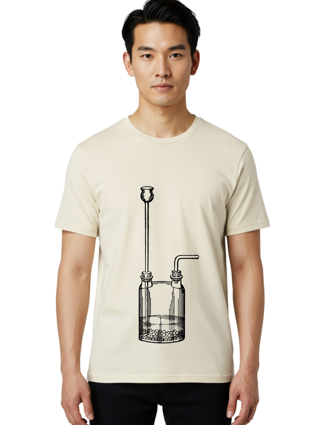Wash-Bottle Men'S Graphic Tee, 100% Cotton, Comfortable Casual Summer Wear, Machine Washable, Laboratory Equipment, Glassware, Scientific Apparatus, Chemical Container, Woulfe Bottle, Laboratory Setup Aad661