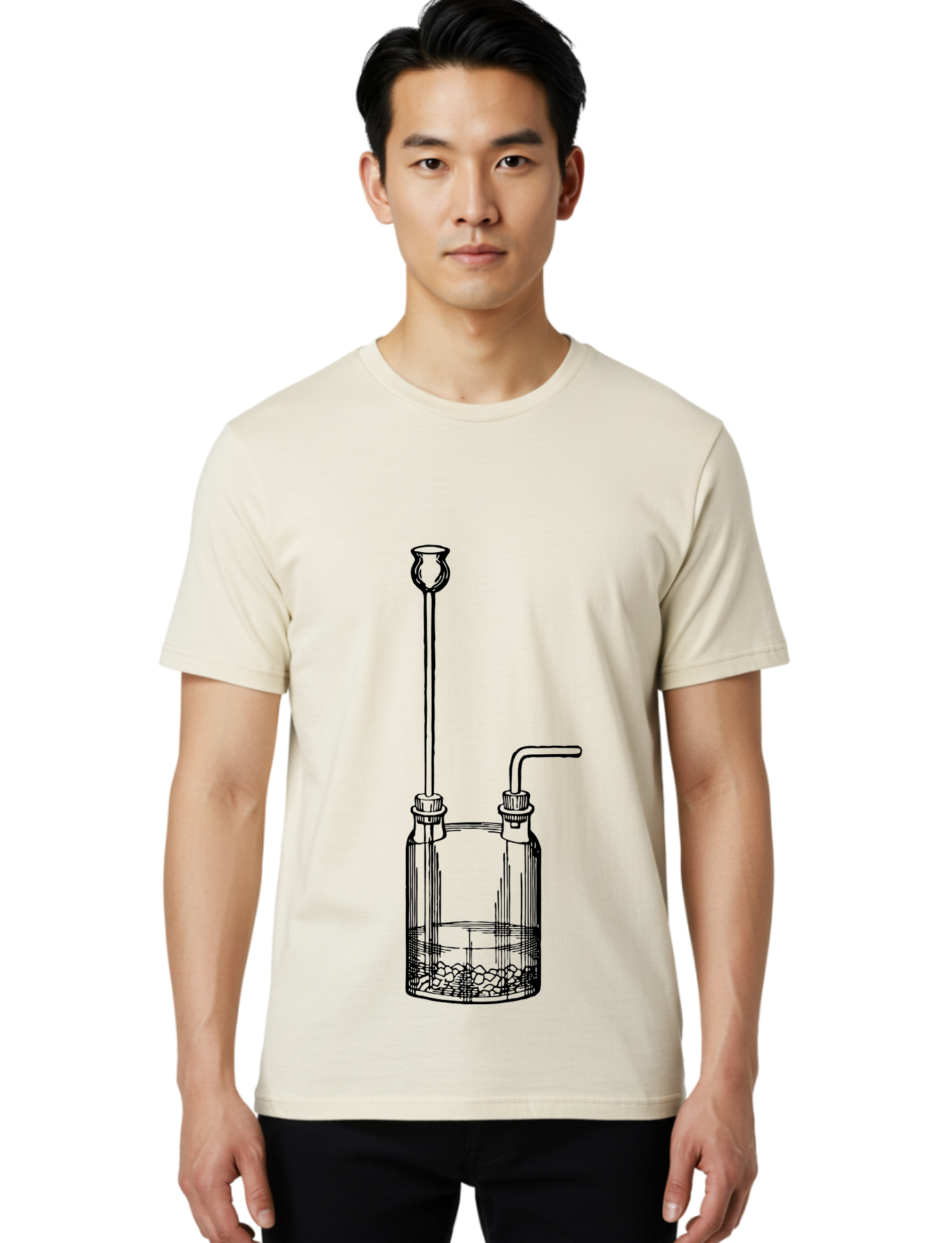Wash-Bottle Men'S Graphic Tee, 100% Cotton, Comfortable Casual Summer Wear, Machine Washable, Laboratory Equipment, Glassware, Scientific Apparatus, Chemical Container, Woulfe Bottle, Laboratory Setup Aad661