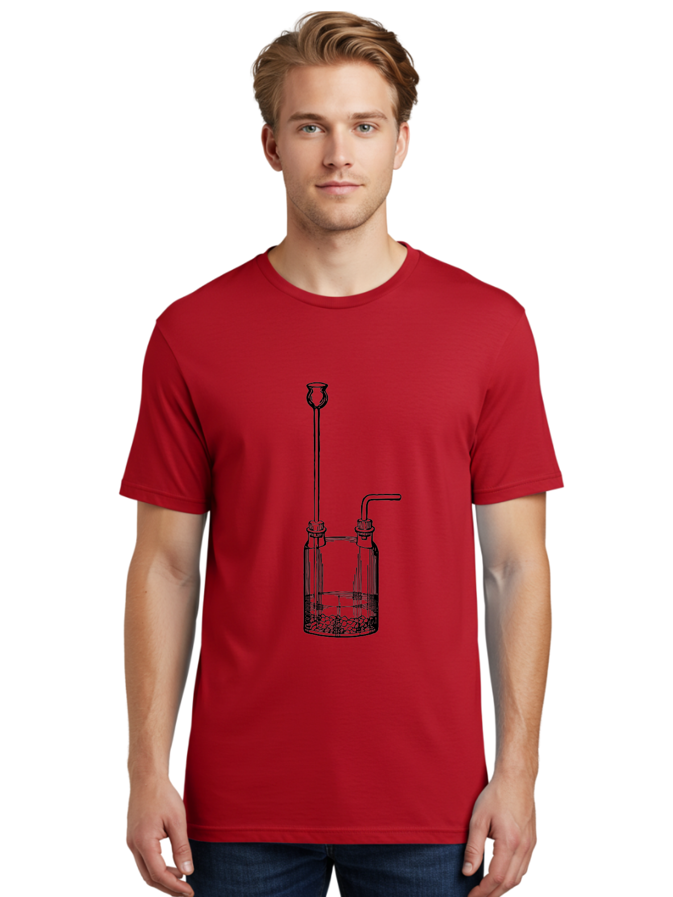 Wash-Bottle Men'S Graphic Tee, 100% Cotton, Comfortable Casual Summer Wear, Machine Washable, Laboratory Equipment, Glassware, Scientific Apparatus, Chemical Container, Woulfe Bottle, Laboratory Setup Aad661