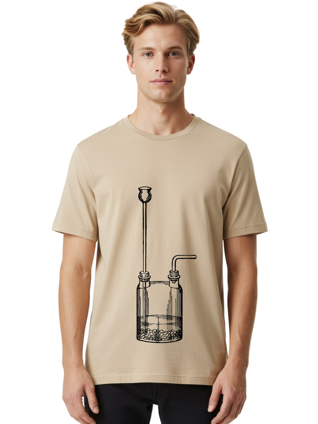Wash-Bottle Men'S Graphic Tee, 100% Cotton, Comfortable Casual Summer Wear, Machine Washable, Laboratory Equipment, Glassware, Scientific Apparatus, Chemical Container, Woulfe Bottle, Laboratory Setup Aad661