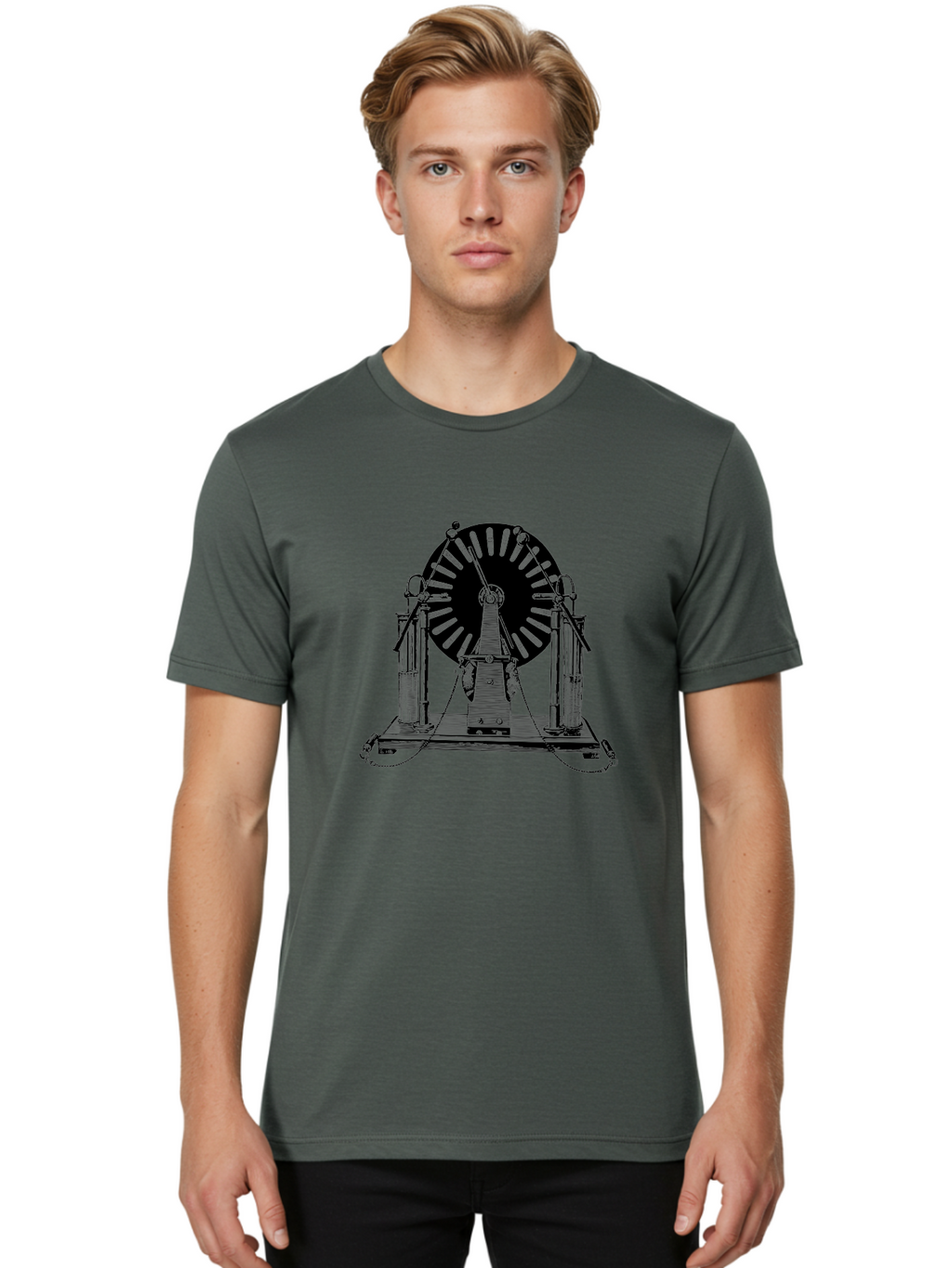 Wimshurst-Machine Men'S Graphic Tee, 100% Cotton, Comfortable Casual Summer Wear, Machine Washable, Electrostatic Generator, Wimshurst Machine, Scientific Equipment, Vintage Technology, Static Electricity, Experimental Device, Aad663