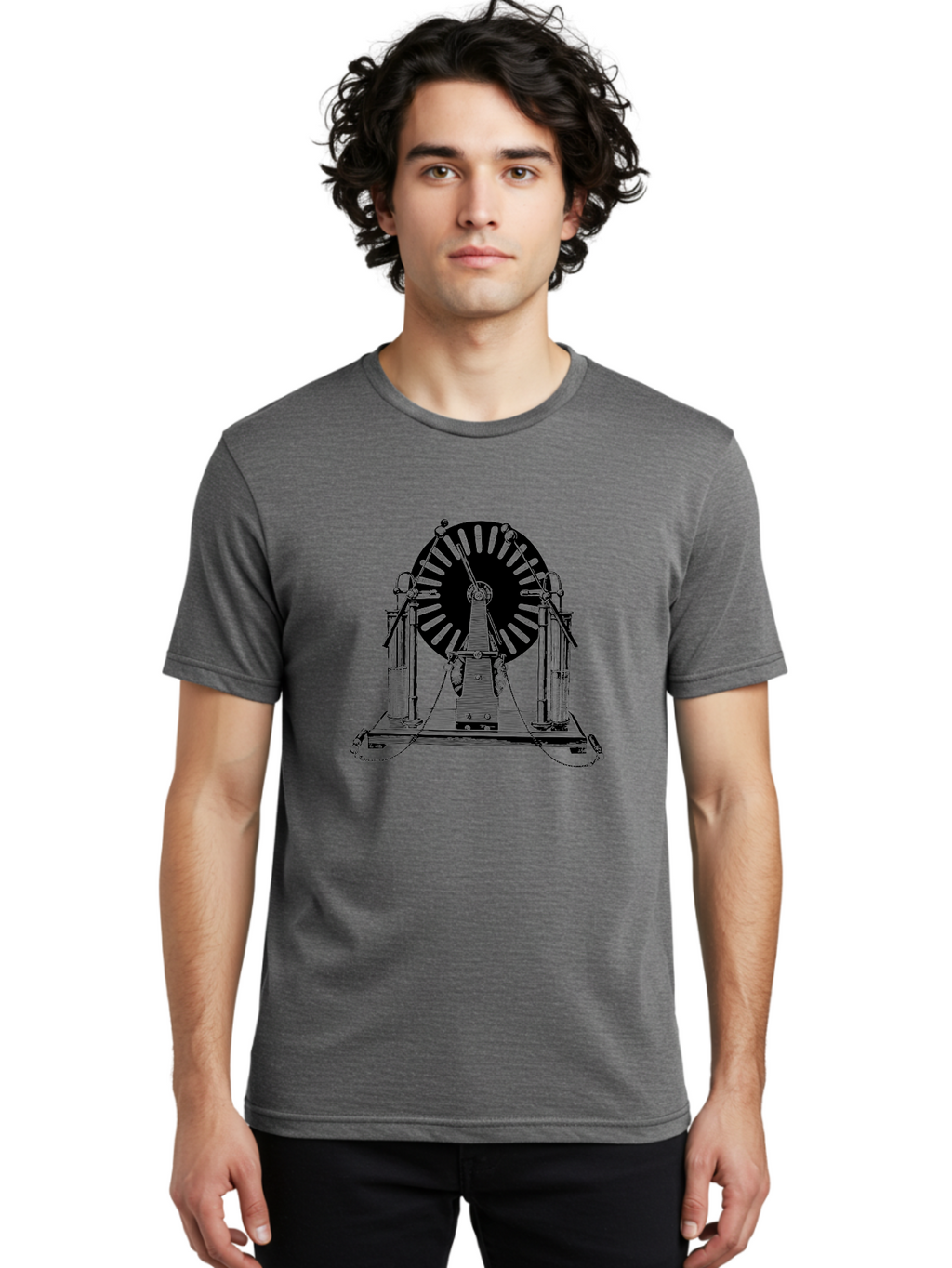 Wimshurst-Machine Men'S Graphic Tee, 100% Cotton, Comfortable Casual Summer Wear, Machine Washable, Electrostatic Generator, Wimshurst Machine, Scientific Equipment, Vintage Technology, Static Electricity, Experimental Device, Aad663