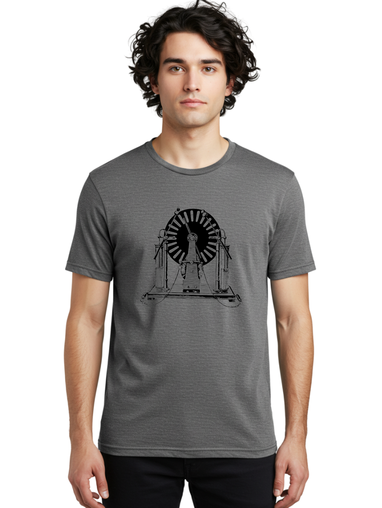 Wimshurst-Machine Men'S Graphic Tee, 100% Cotton, Comfortable Casual Summer Wear, Machine Washable, Electrostatic Generator, Wimshurst Machine, Scientific Equipment, Vintage Technology, Static Electricity, Experimental Device, Aad663