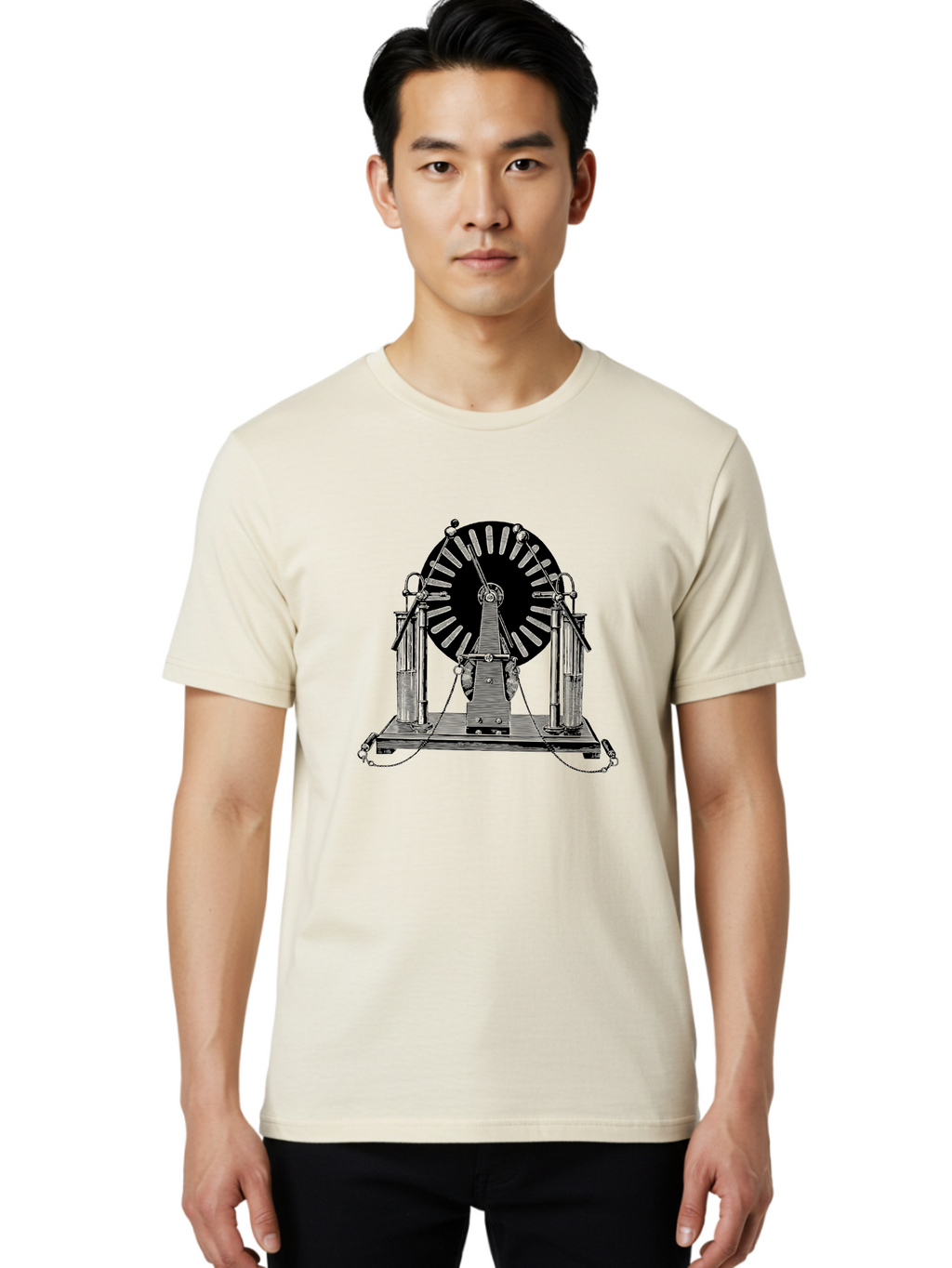 Wimshurst-Machine Men'S Graphic Tee, 100% Cotton, Comfortable Casual Summer Wear, Machine Washable, Electrostatic Generator, Wimshurst Machine, Scientific Equipment, Vintage Technology, Static Electricity, Experimental Device, Aad663