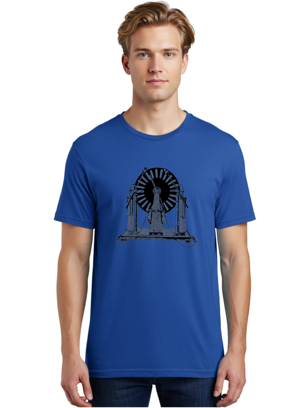 Wimshurst-Machine Men'S Graphic Tee, 100% Cotton, Comfortable Casual Summer Wear, Machine Washable, Electrostatic Generator, Wimshurst Machine, Scientific Equipment, Vintage Technology, Static Electricity, Experimental Device, Aad663