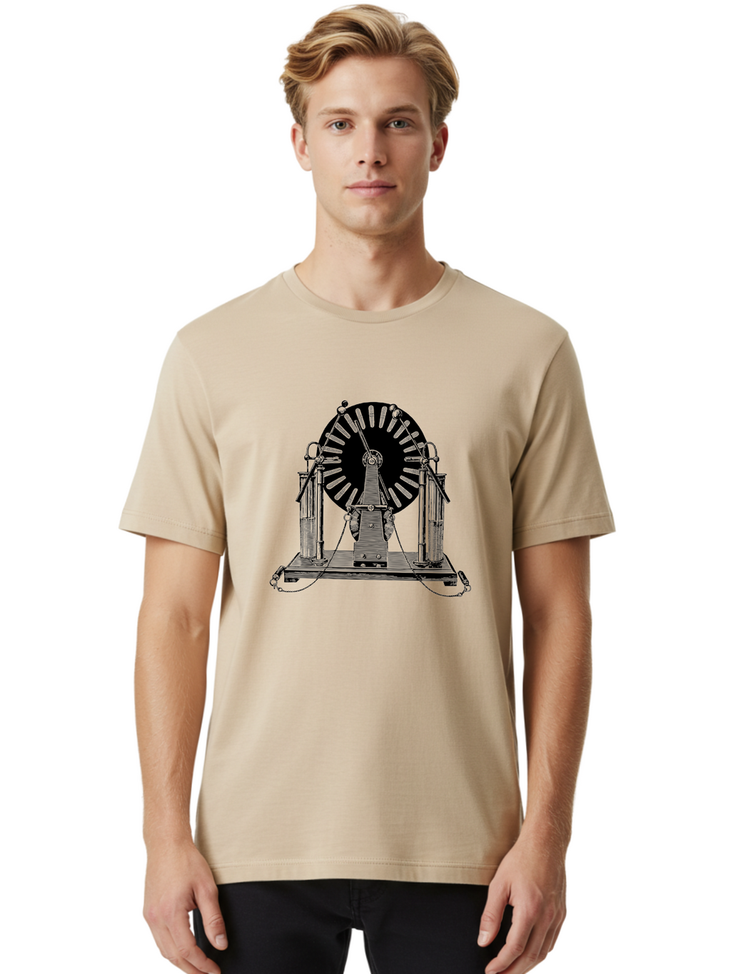 Wimshurst-Machine Men'S Graphic Tee, 100% Cotton, Comfortable Casual Summer Wear, Machine Washable, Electrostatic Generator, Wimshurst Machine, Scientific Equipment, Vintage Technology, Static Electricity, Experimental Device, Aad663