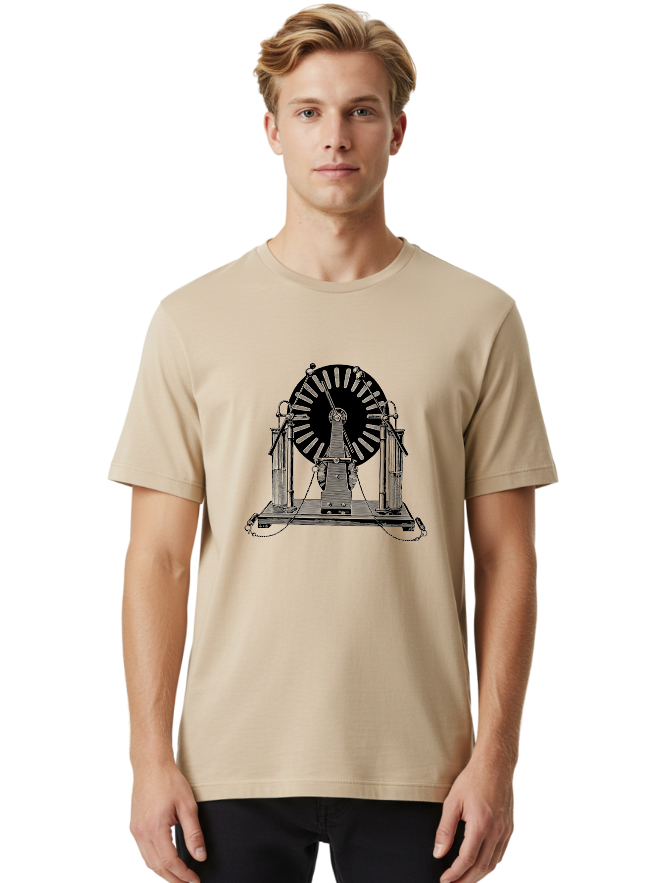 Wimshurst-Machine Men'S Graphic Tee, 100% Cotton, Comfortable Casual Summer Wear, Machine Washable, Electrostatic Generator, Wimshurst Machine, Scientific Equipment, Vintage Technology, Static Electricity, Experimental Device, Aad663